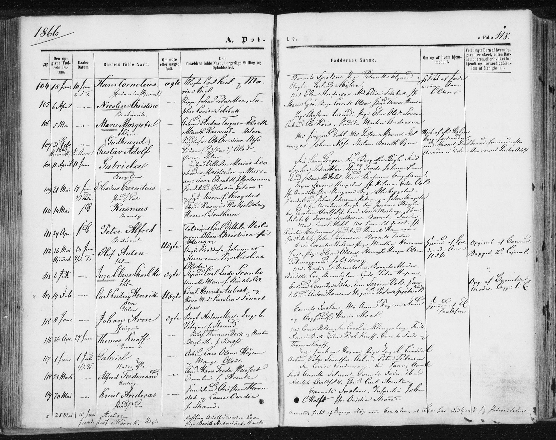 Ministerialprotokoller, klokkerbøker og fødselsregistre - Sør-Trøndelag, AV/SAT-A-1456/602/L0115: Parish register (official) no. 602A13, 1860-1872, p. 118