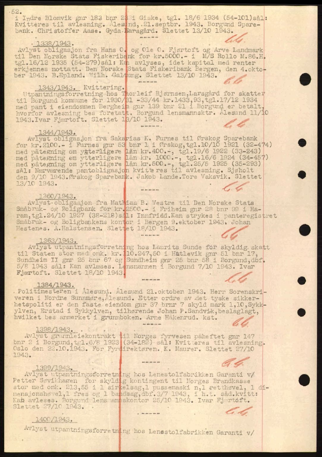 Nordre Sunnmøre sorenskriveri, SAT/A-0006/1/2/2C/2Ca: Mortgage book no. B1-6, 1938-1942, Diary no: : 1338/1943