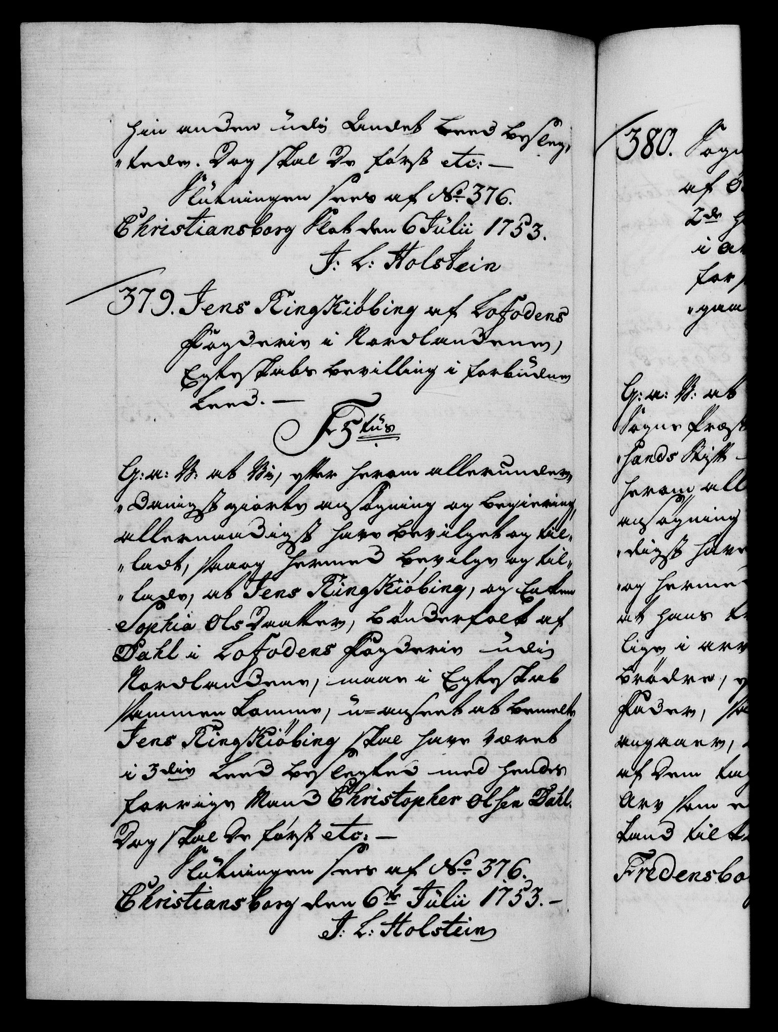 Danske Kanselli 1572-1799, AV/RA-EA-3023/F/Fc/Fca/Fcaa/L0038: Norske registre, 1753-1754, p. 352b