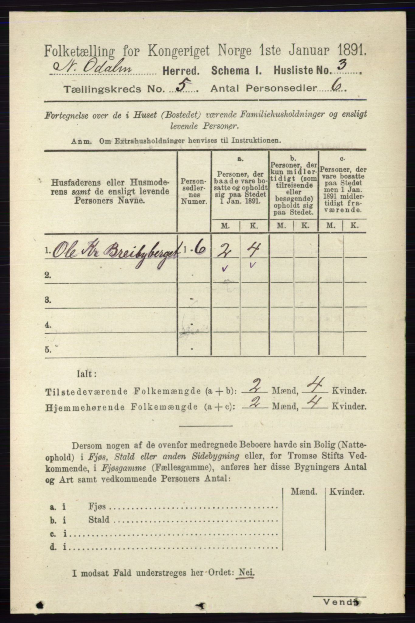 RA, 1891 census for 0418 Nord-Odal, 1891, p. 1441