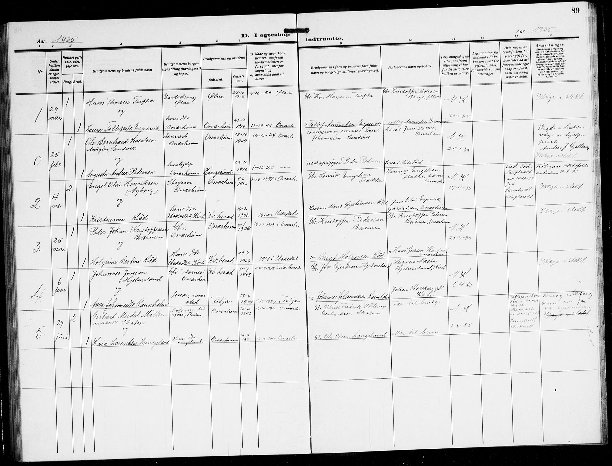 Tysnes sokneprestembete, AV/SAB-A-78601/H/Hab: Parish register (copy) no. C 4, 1925-1945, p. 89