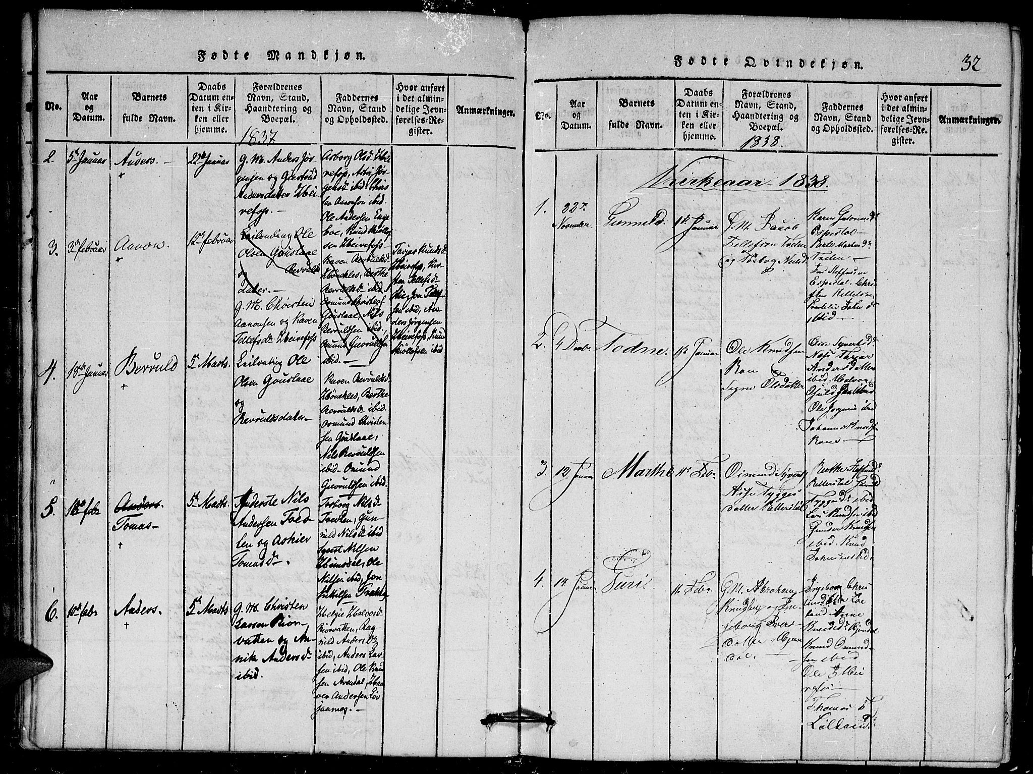 Herefoss sokneprestkontor, AV/SAK-1111-0019/F/Fa/Faa/L0001: Parish register (official) no. A 1, 1816-1860, p. 32