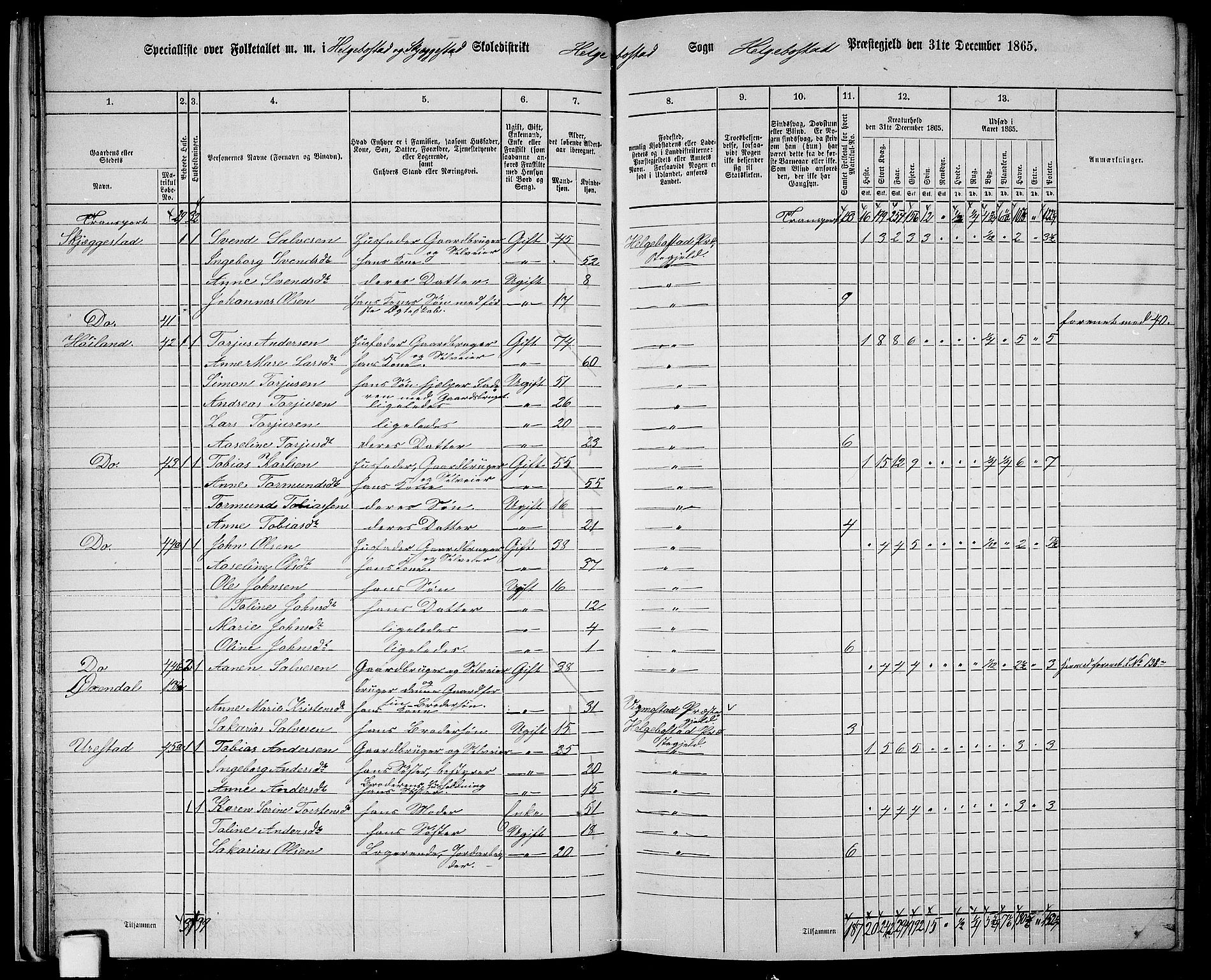 RA, 1865 census for Hægebostad, 1865, p. 26