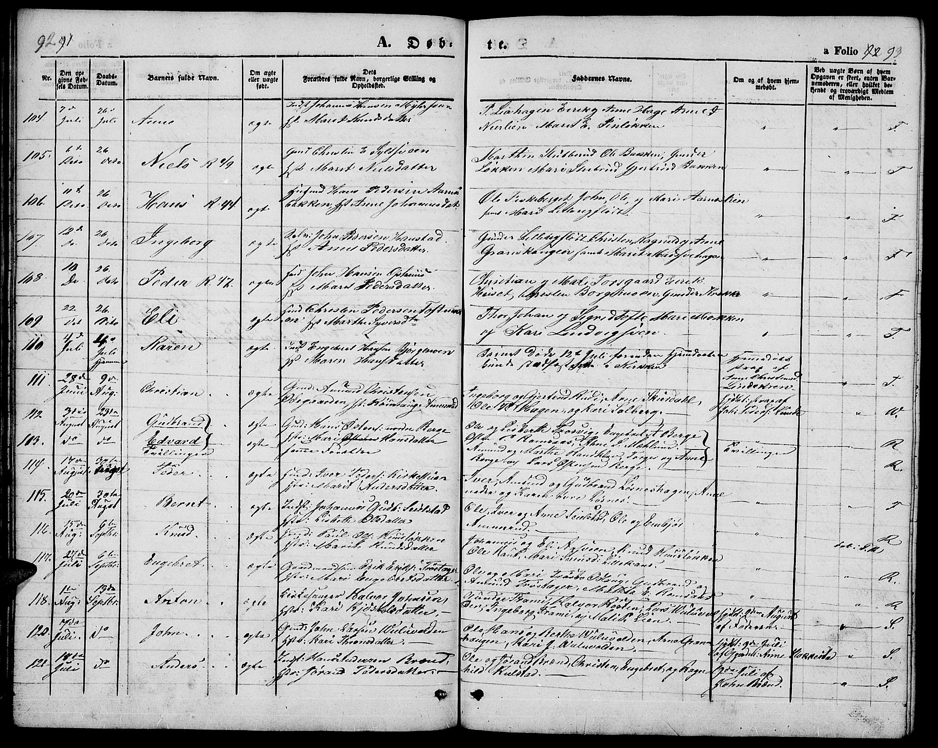 Ringebu prestekontor, AV/SAH-PREST-082/H/Ha/Hab/L0003: Parish register (copy) no. 3, 1854-1866, p. 92-93