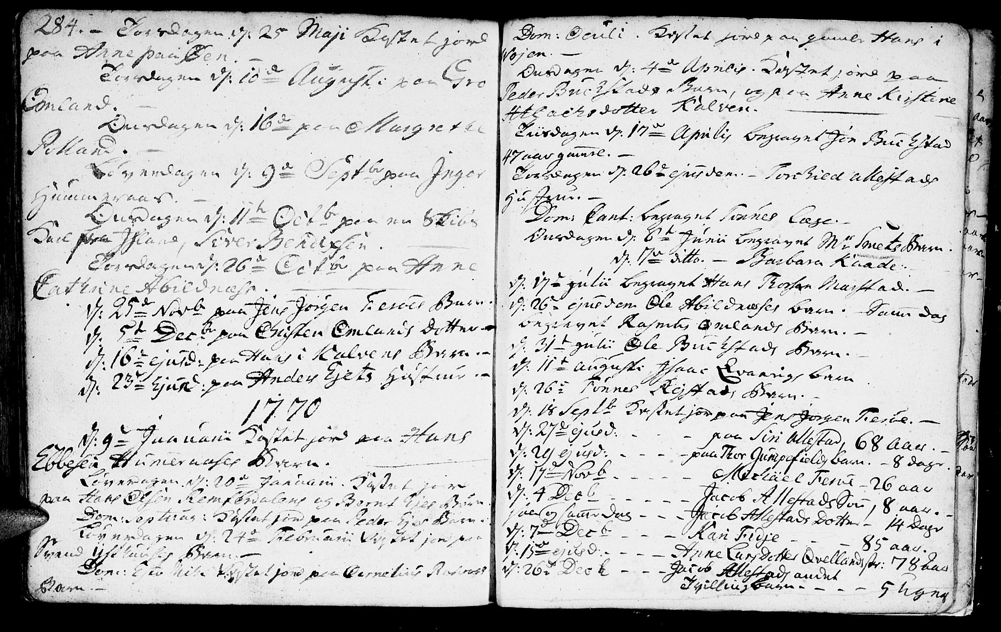 Flekkefjord sokneprestkontor, SAK/1111-0012/F/Fa/Fab/L0001: Parish register (official) no. A 1, 1750-1780, p. 284-285