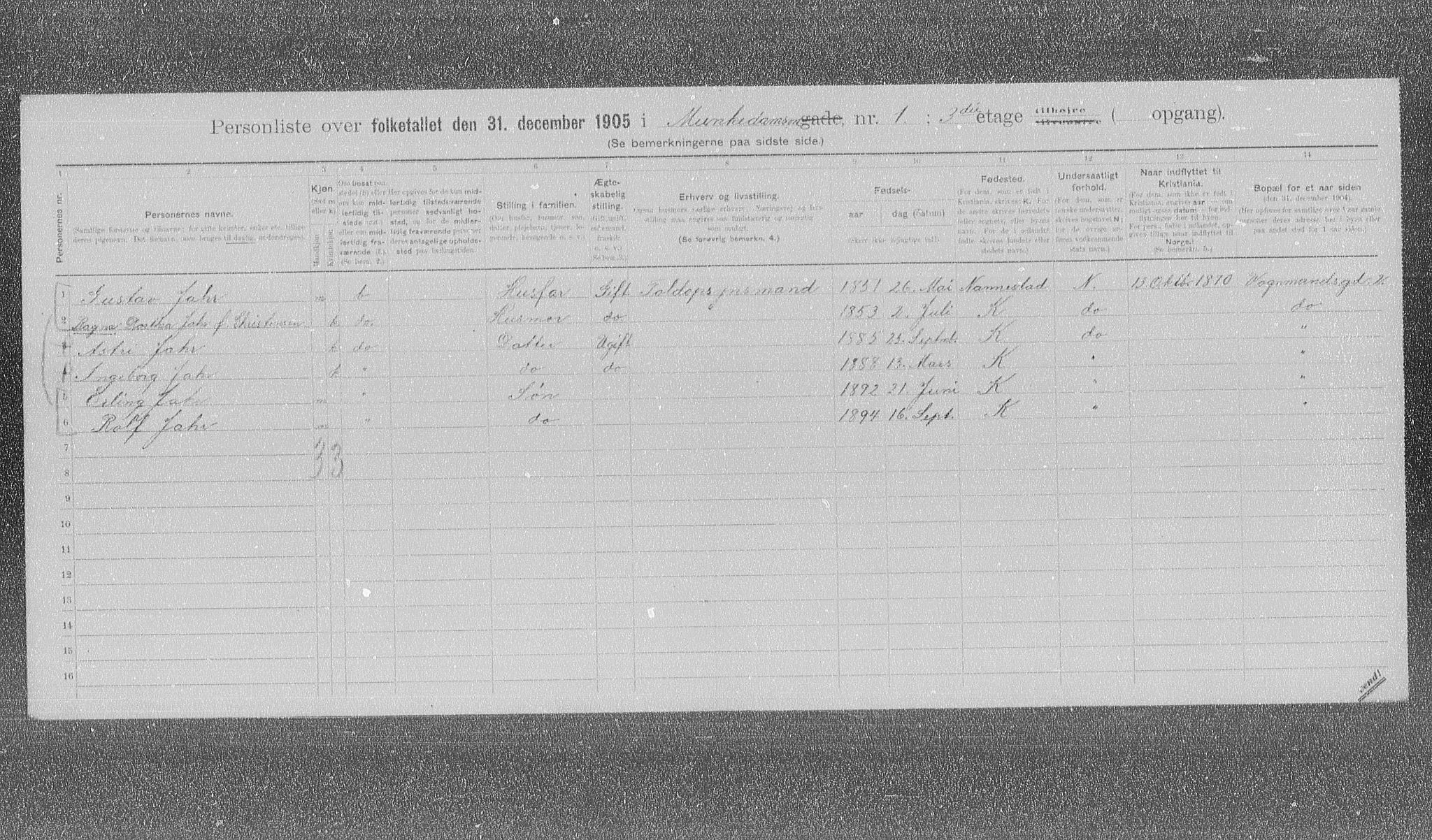 OBA, Municipal Census 1905 for Kristiania, 1905, p. 35030