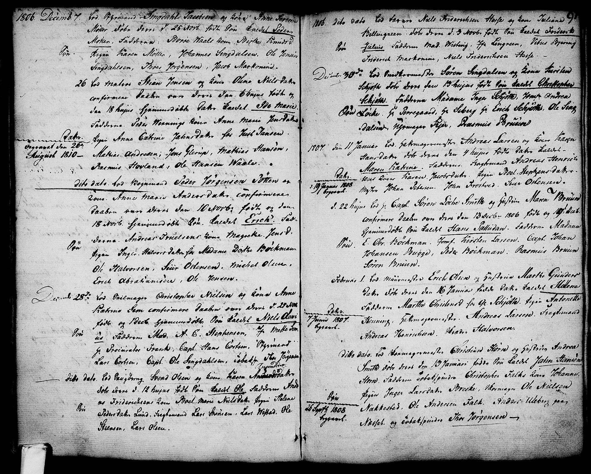Larvik kirkebøker, SAKO/A-352/G/Ga/L0001: Parish register (copy) no. I 1, 1785-1807, p. 91
