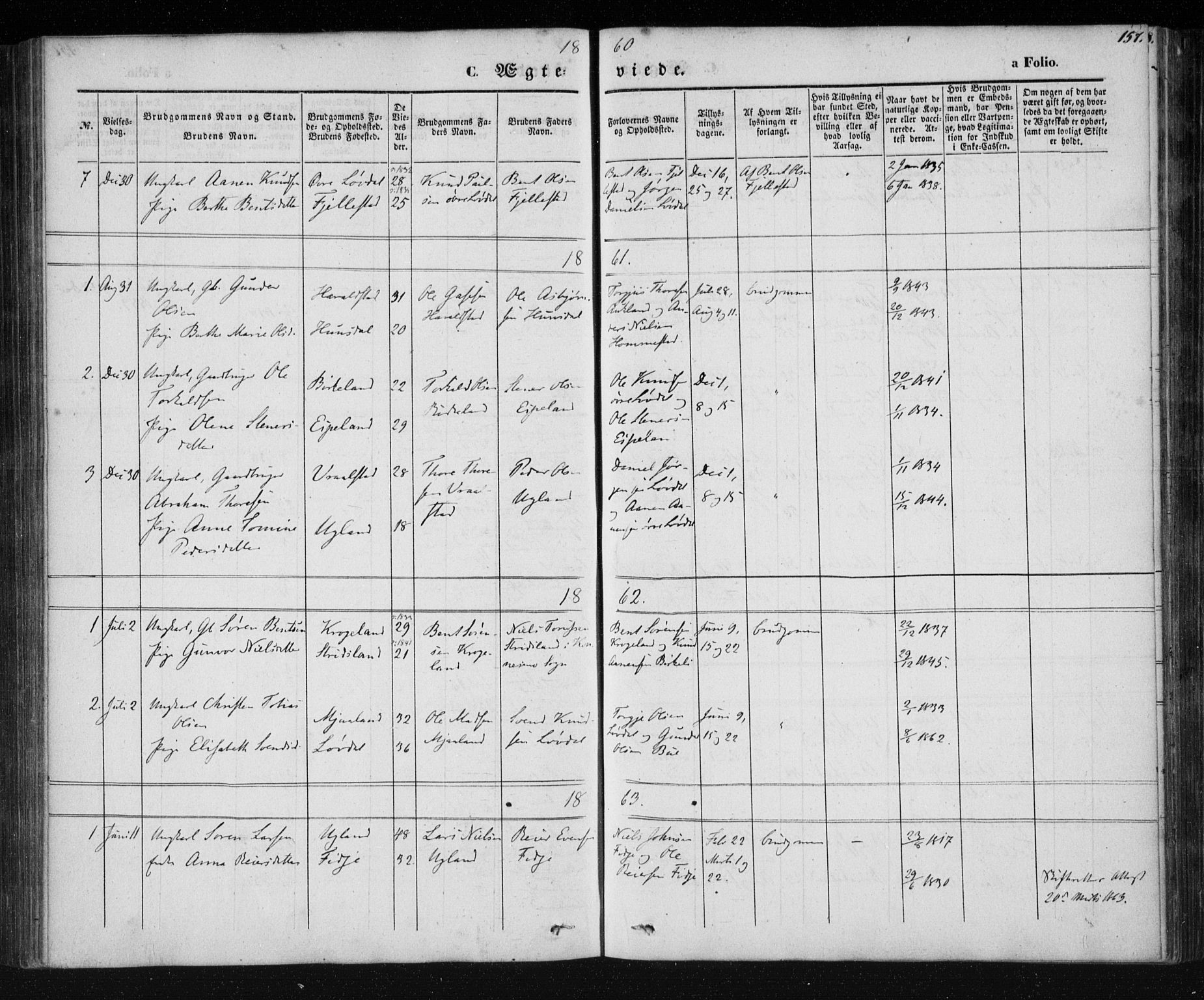 Holum sokneprestkontor, AV/SAK-1111-0022/F/Fa/Fab/L0005: Parish register (official) no. A 5, 1847-1874, p. 157