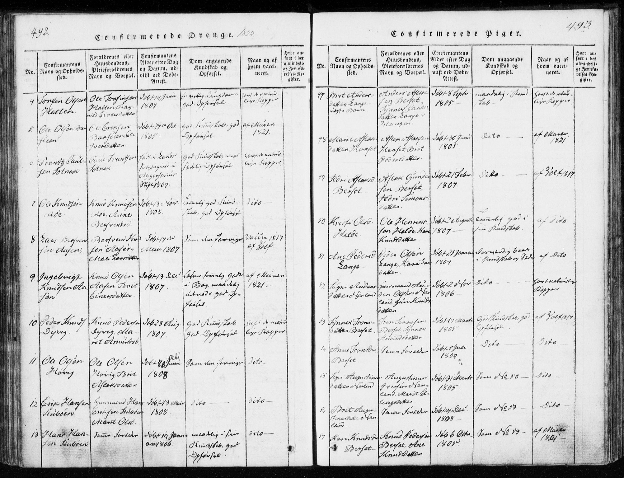 Ministerialprotokoller, klokkerbøker og fødselsregistre - Møre og Romsdal, AV/SAT-A-1454/551/L0623: Parish register (official) no. 551A03, 1818-1831, p. 492-493