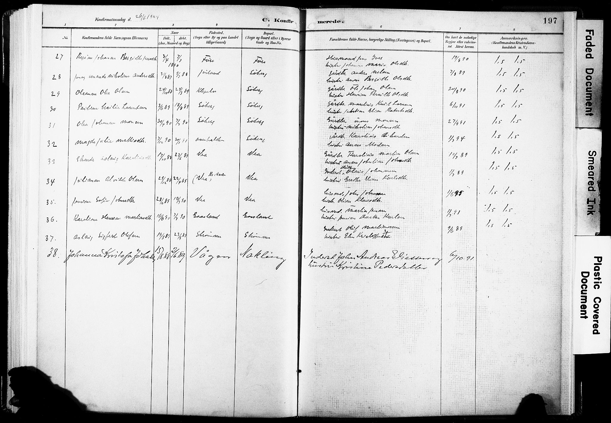 Ministerialprotokoller, klokkerbøker og fødselsregistre - Nordland, AV/SAT-A-1459/891/L1304: Parish register (official) no. 891A09, 1895-1921, p. 197