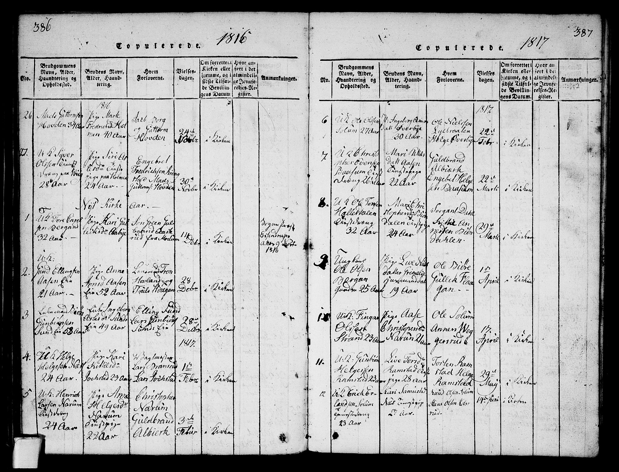 Sigdal kirkebøker, SAKO/A-245/G/Ga/L0001: Parish register (copy) no. I 1 /1, 1816-1835, p. 386-387
