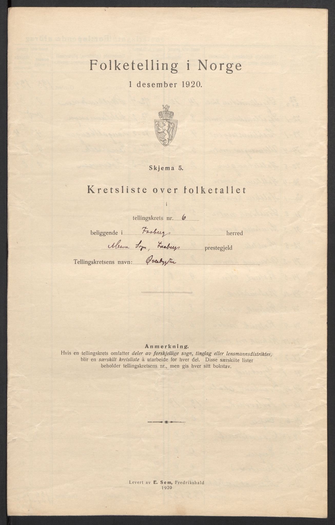 SAH, 1920 census for Fåberg, 1920, p. 42