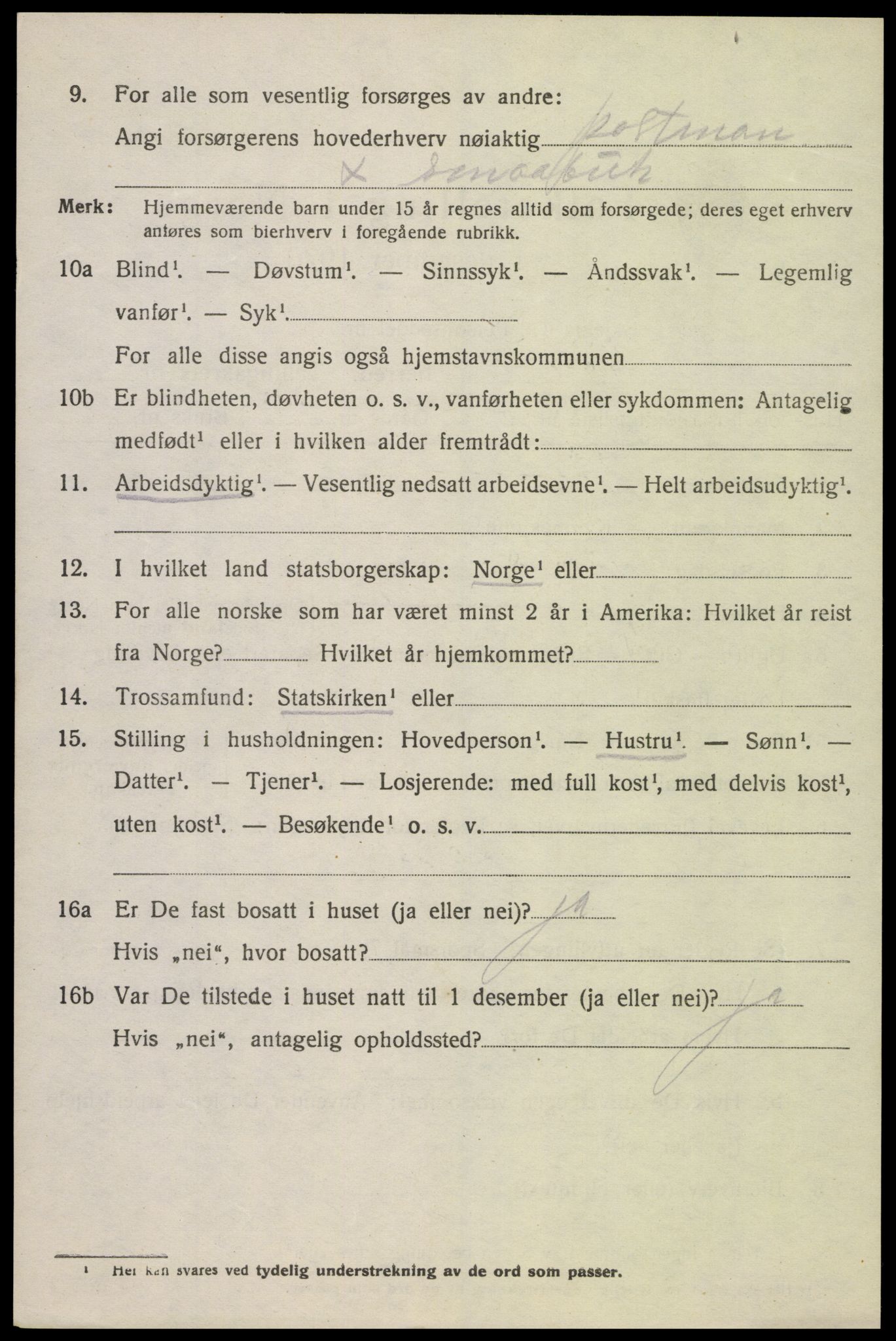 SAK, 1920 census for Spangereid, 1920, p. 2866