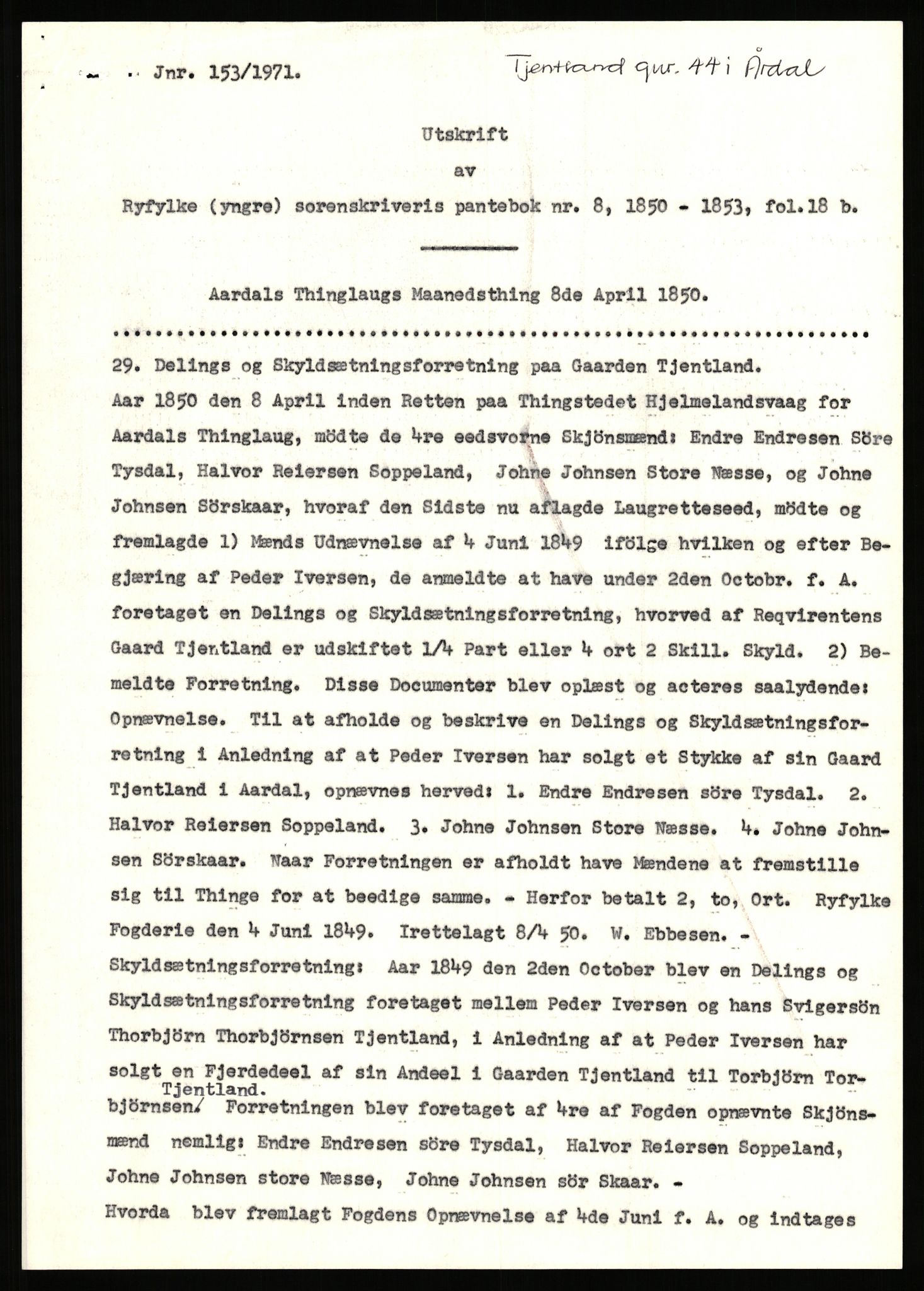 Statsarkivet i Stavanger, SAST/A-101971/03/Y/Yj/L0087: Avskrifter sortert etter gårdsnavn: Tjemsland nordre - Todhammer, 1750-1930, p. 99