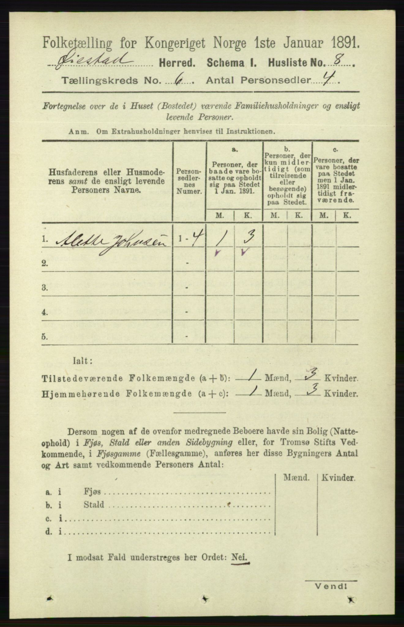 RA, 1891 census for 0920 Øyestad, 1891, p. 2060