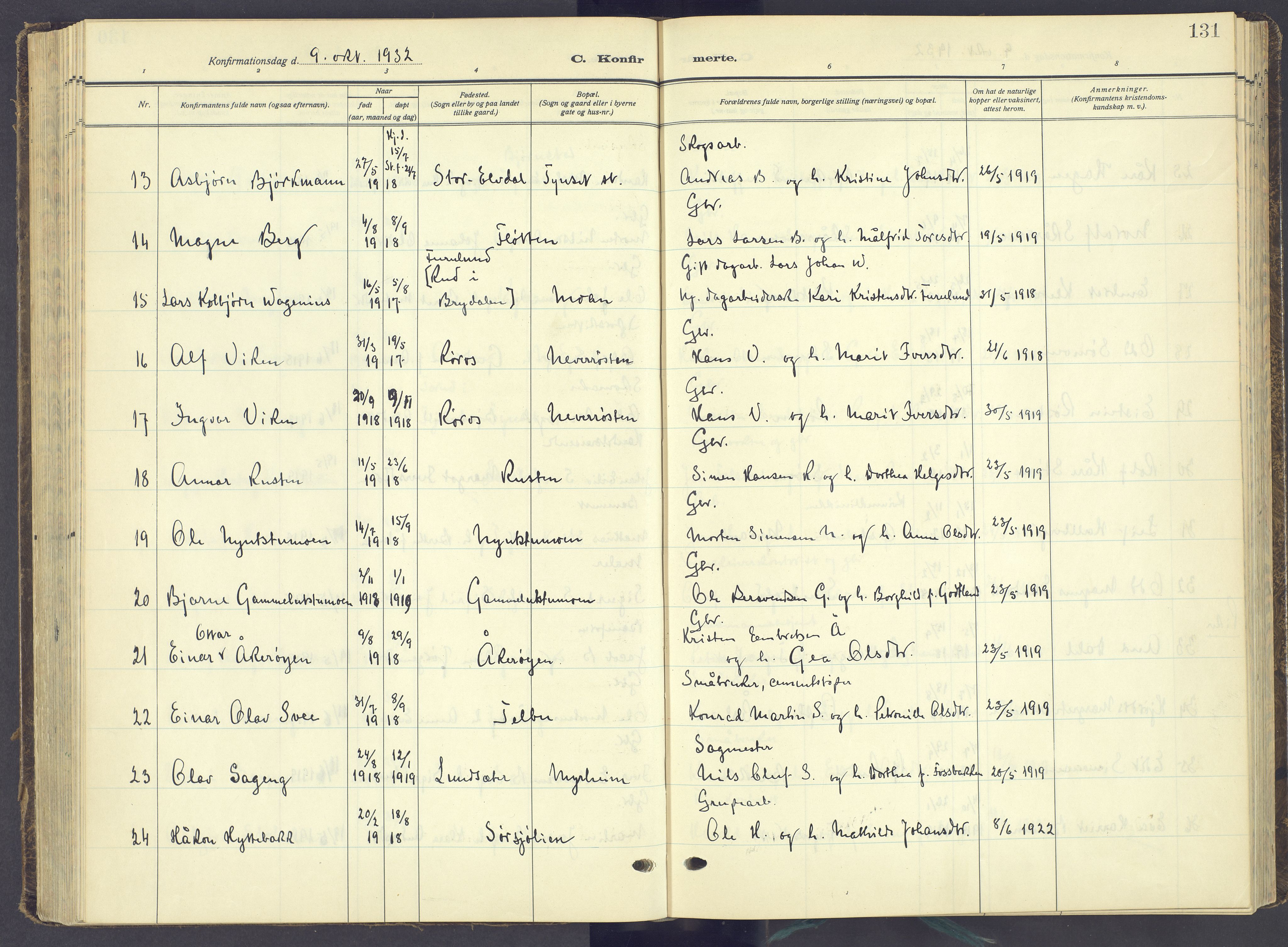 Tynset prestekontor, AV/SAH-PREST-058/H/Ha/Haa/L0027: Parish register (official) no. 27, 1930-1944, p. 131