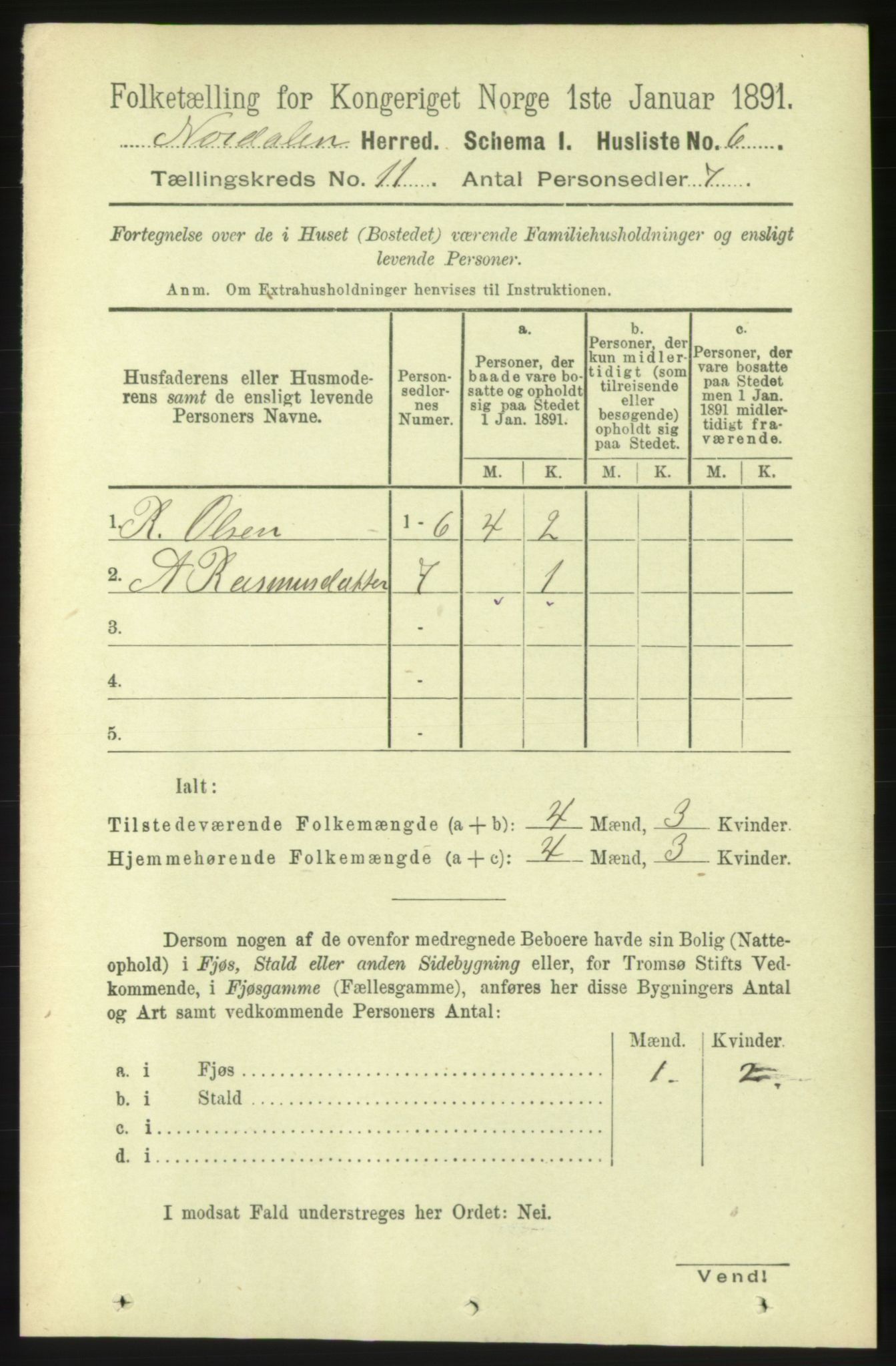 RA, 1891 census for 1524 Norddal, 1891, p. 2484