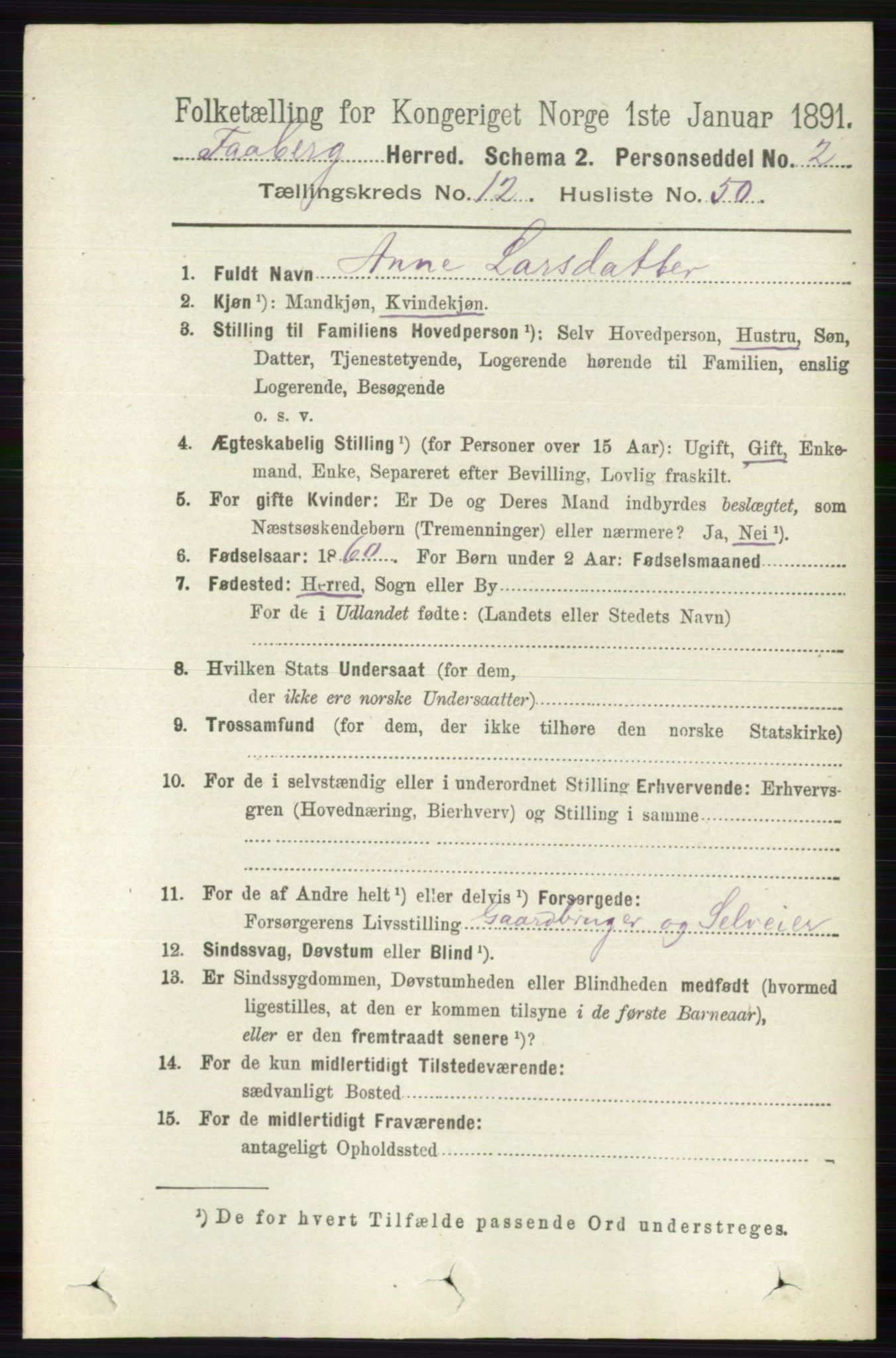 RA, 1891 census for 0524 Fåberg, 1891, p. 5026