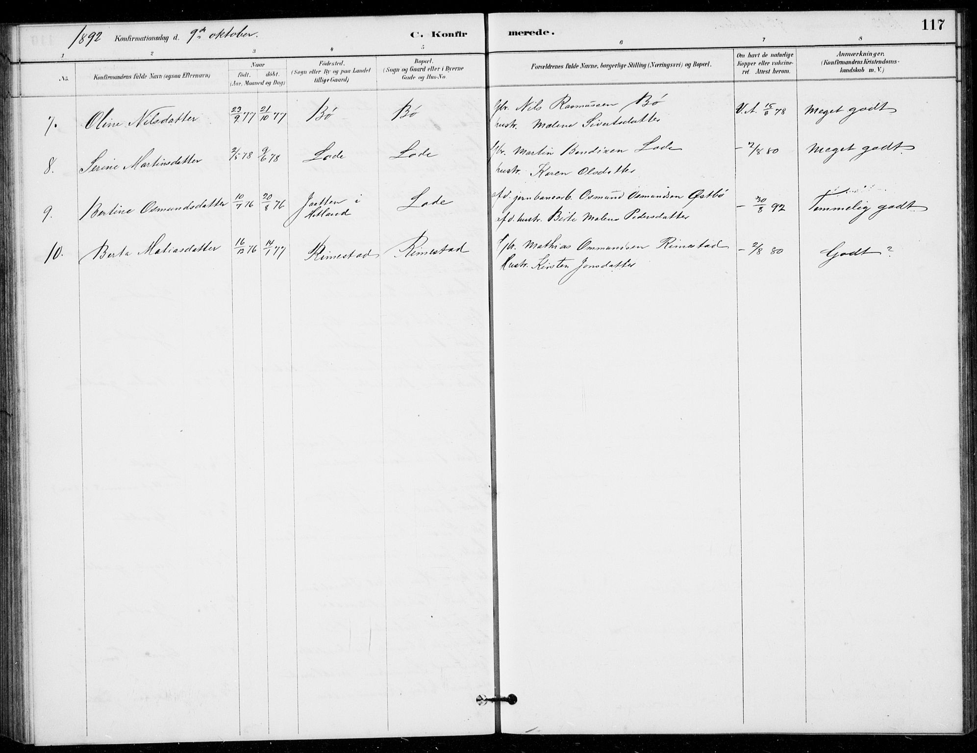 Hå sokneprestkontor, AV/SAST-A-101801/001/30BB/L0003: Parish register (copy) no. B 3, 1883-1894, p. 117