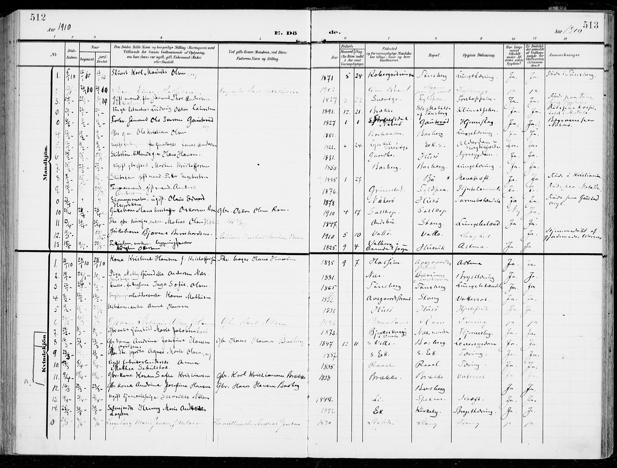 Sem kirkebøker, SAKO/A-5/F/Fb/L0006: Parish register (official) no. II 6, 1905-1918, p. 512-513
