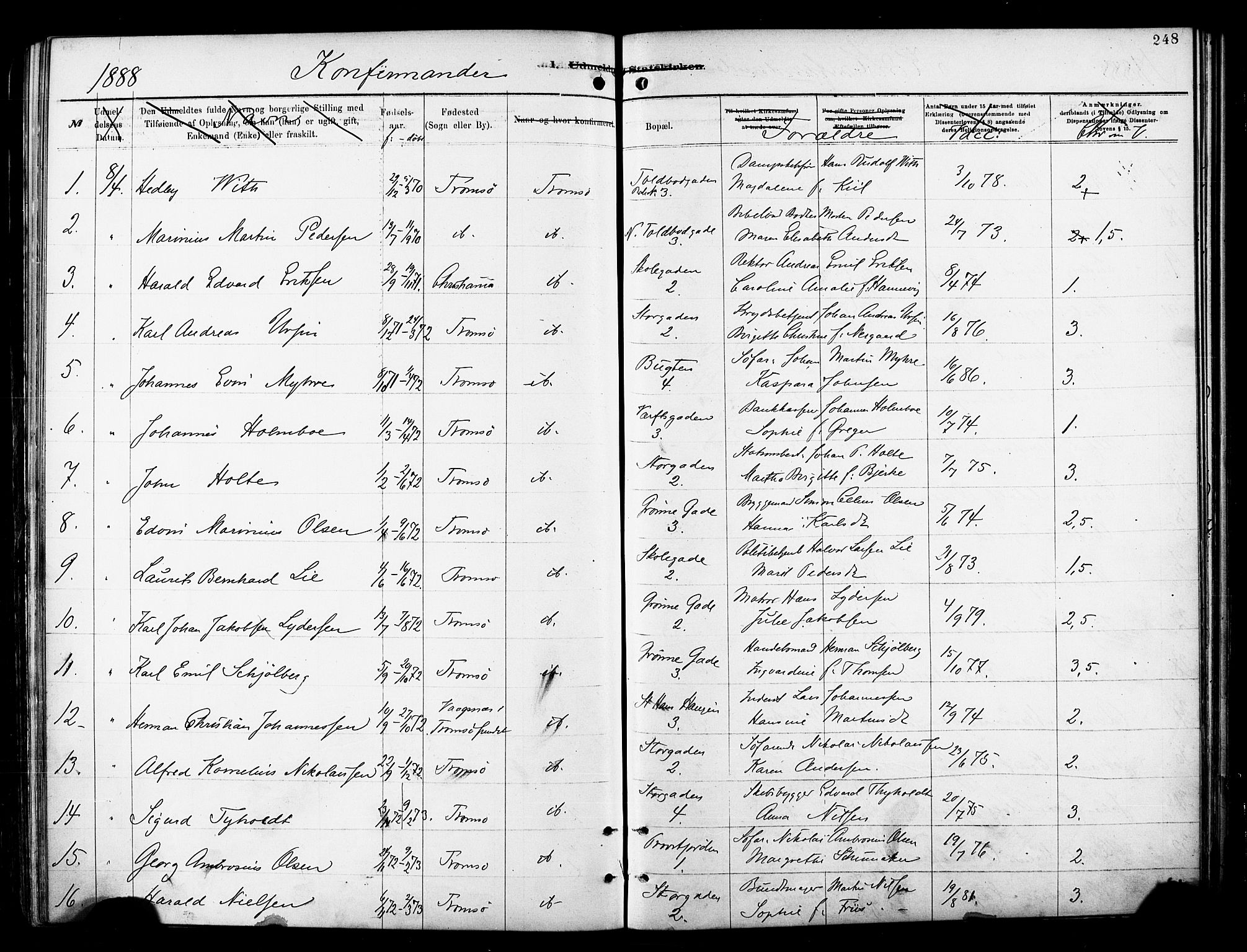Tromsø sokneprestkontor/stiftsprosti/domprosti, SATØ/S-1343/G/Ga/L0014kirke: Parish register (official) no. 14, 1878-1888, p. 248