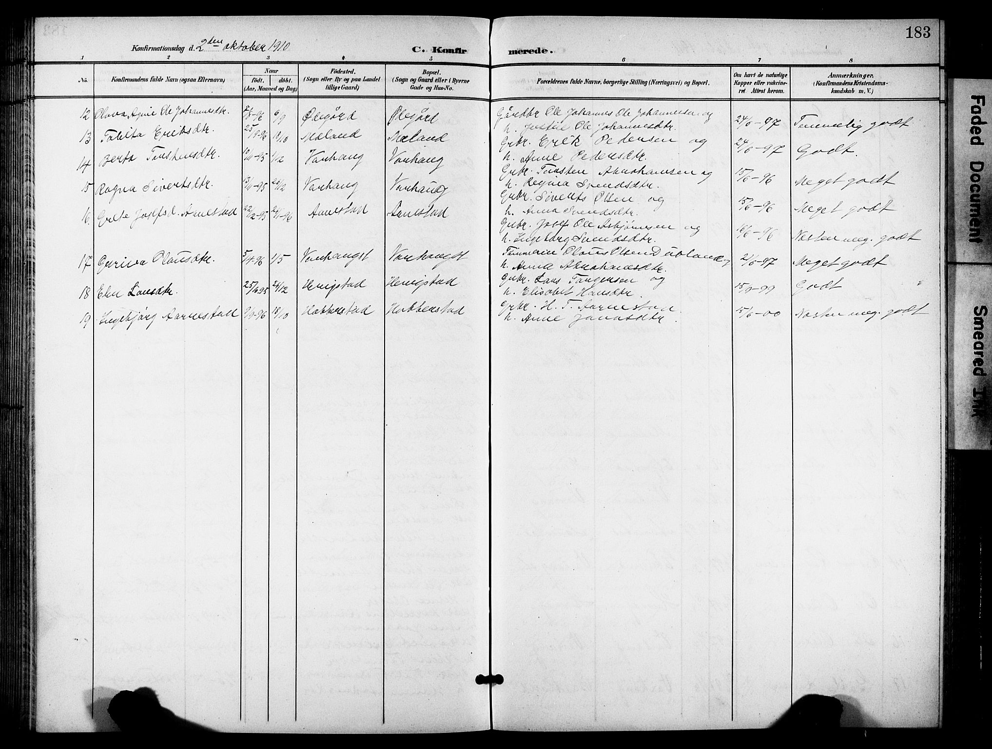 Hå sokneprestkontor, AV/SAST-A-101801/001/30BB/L0006: Parish register (copy) no. B 6, 1900-1924, p. 183