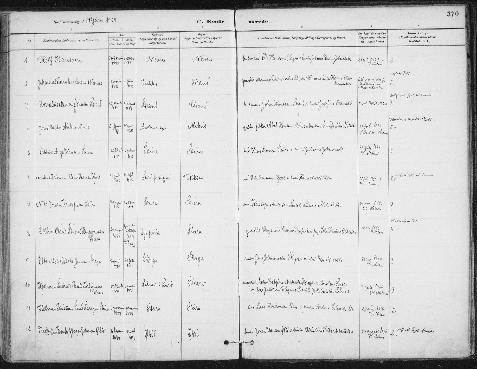 Ministerialprotokoller, klokkerbøker og fødselsregistre - Nordland, AV/SAT-A-1459/838/L0552: Parish register (official) no. 838A10, 1880-1910, p. 370