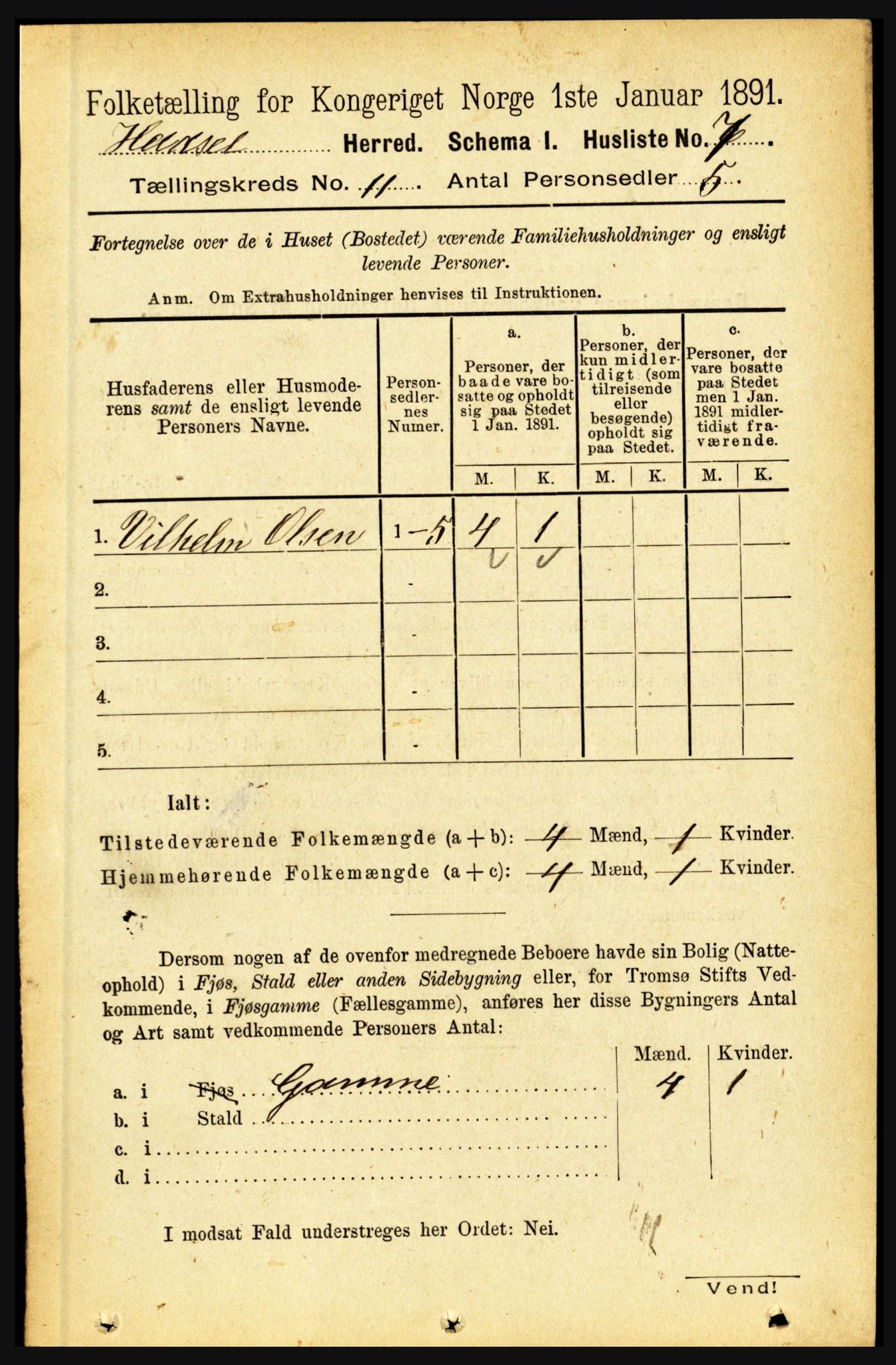 RA, 1891 census for 1866 Hadsel, 1891, p. 4649