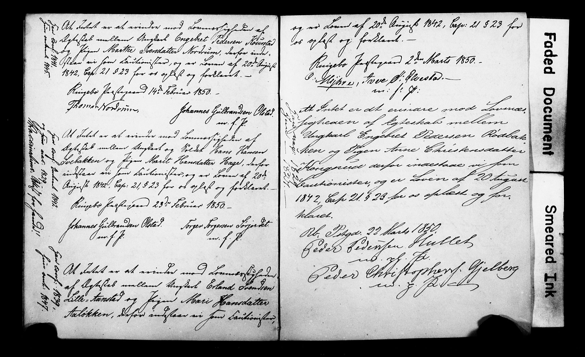 Ringebu prestekontor, AV/SAH-PREST-082/I/Ie/Iea/L0001/0001: Best man's statements no. 1.1, 1842-1854