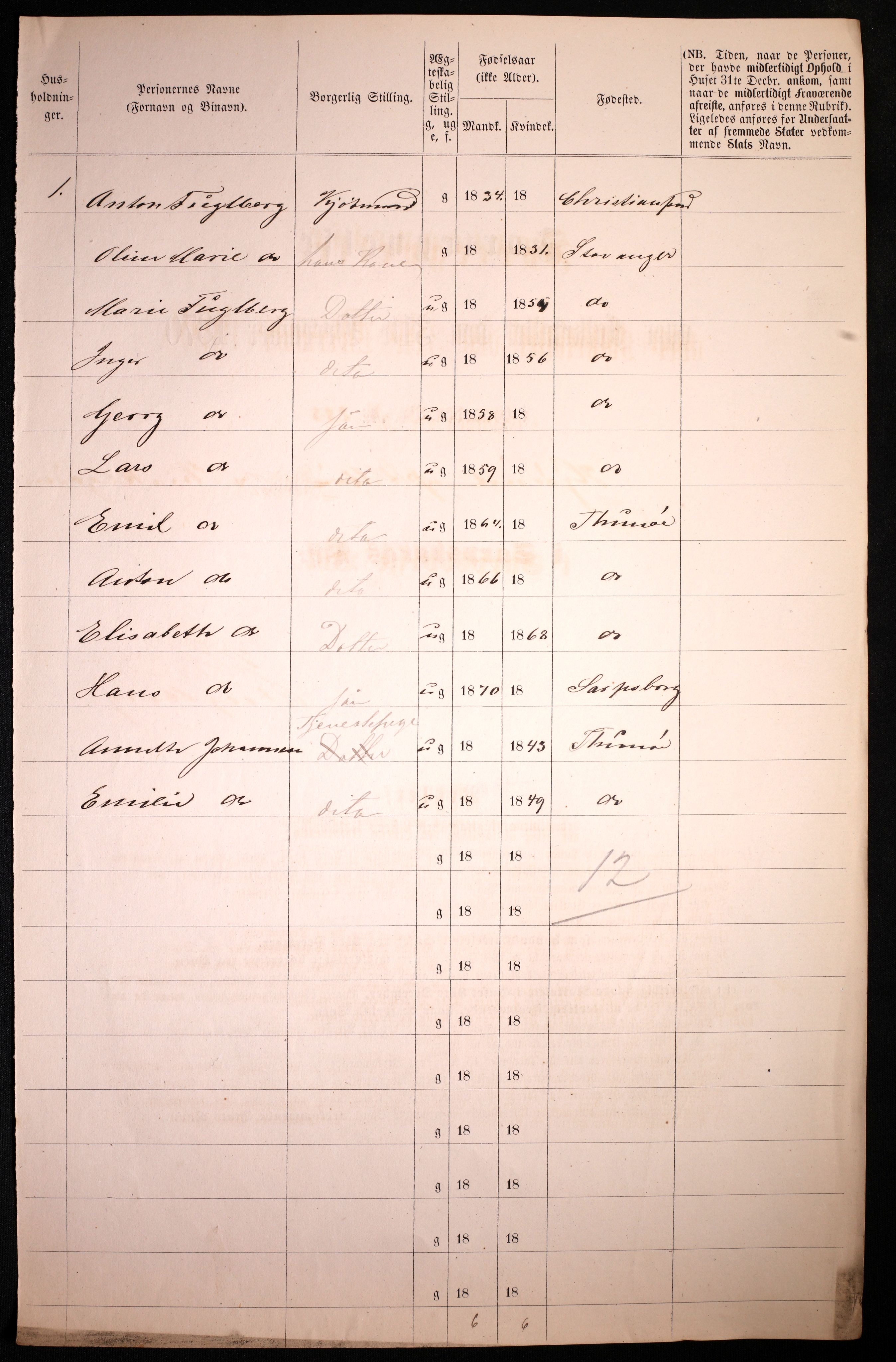 RA, 1870 census for 0102 Sarpsborg, 1870, p. 158