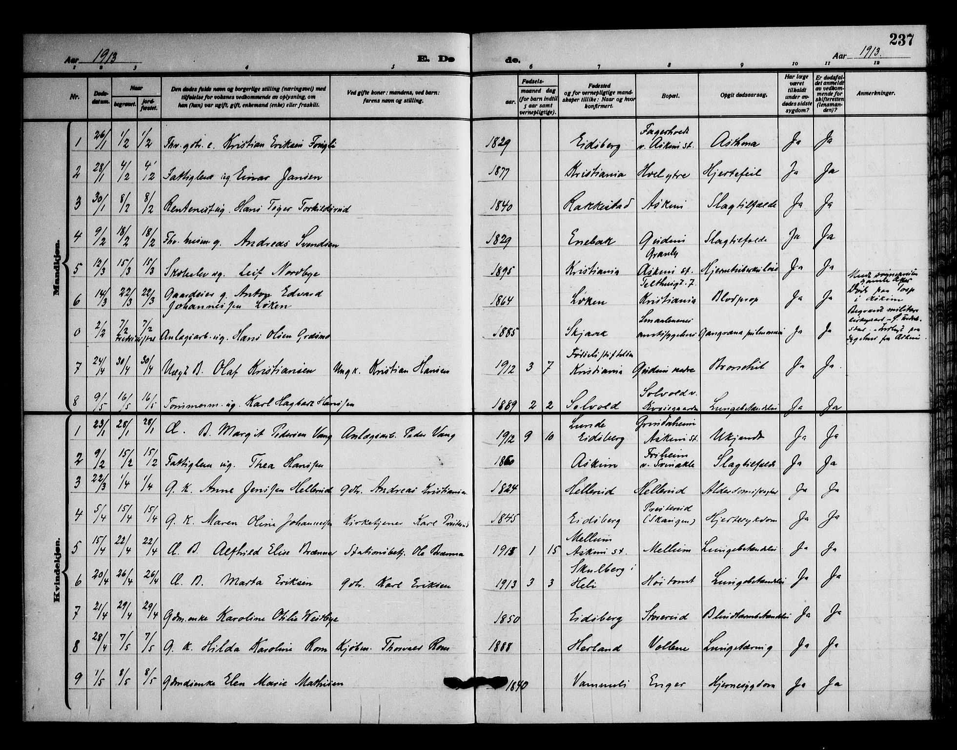 Askim prestekontor Kirkebøker, AV/SAO-A-10900/F/Fa/L0009: Parish register (official) no. 9, 1913-1923, p. 237