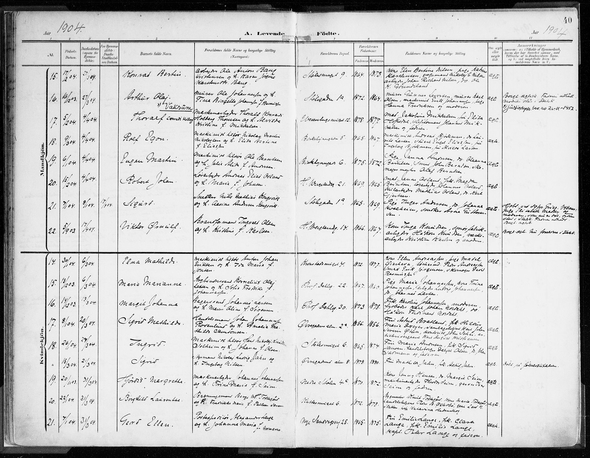 Mariakirken Sokneprestembete, AV/SAB-A-76901/H/Haa/L0010: Parish register (official) no. B 1, 1901-1915, p. 40