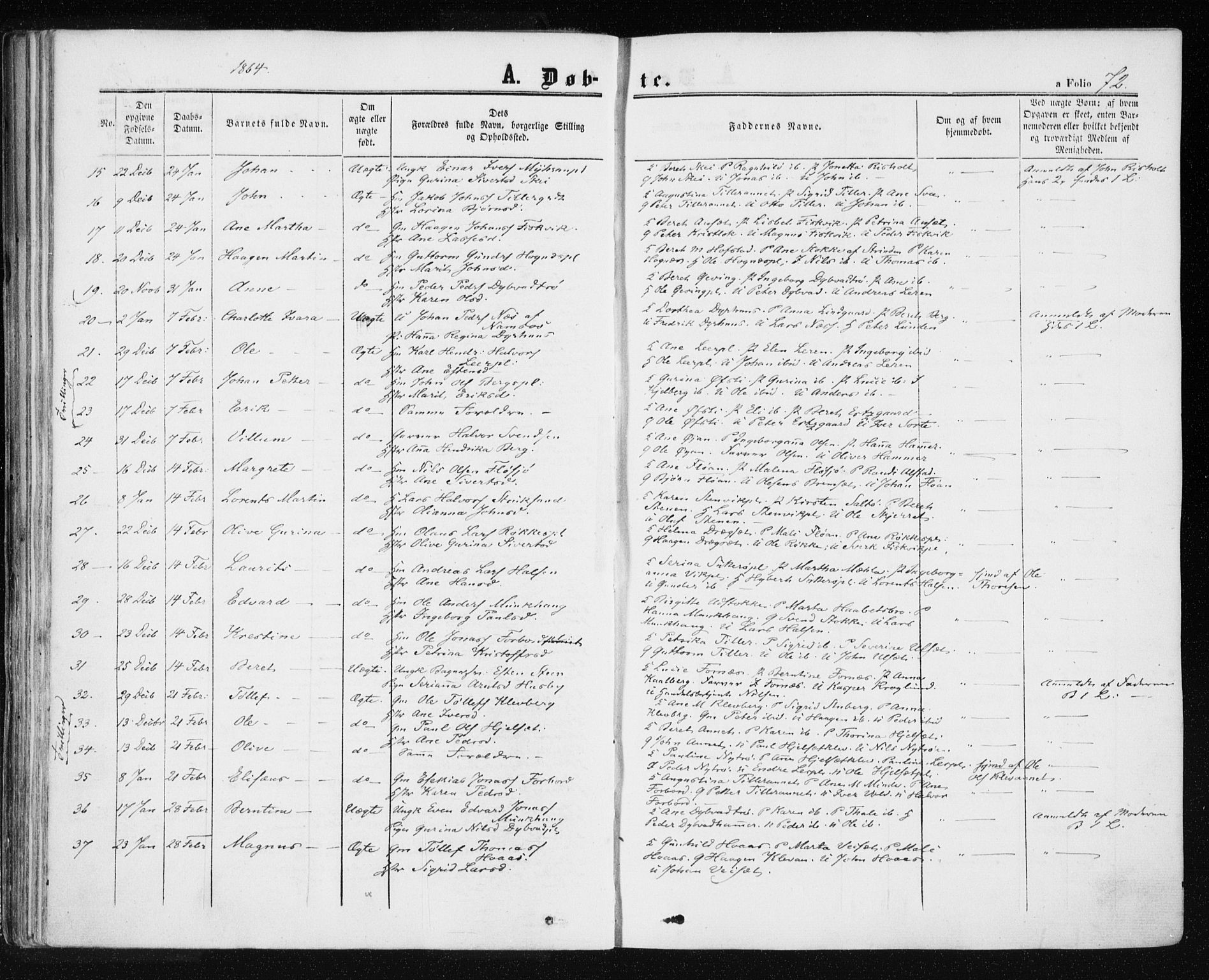 Ministerialprotokoller, klokkerbøker og fødselsregistre - Nord-Trøndelag, SAT/A-1458/709/L0075: Parish register (official) no. 709A15, 1859-1870, p. 72