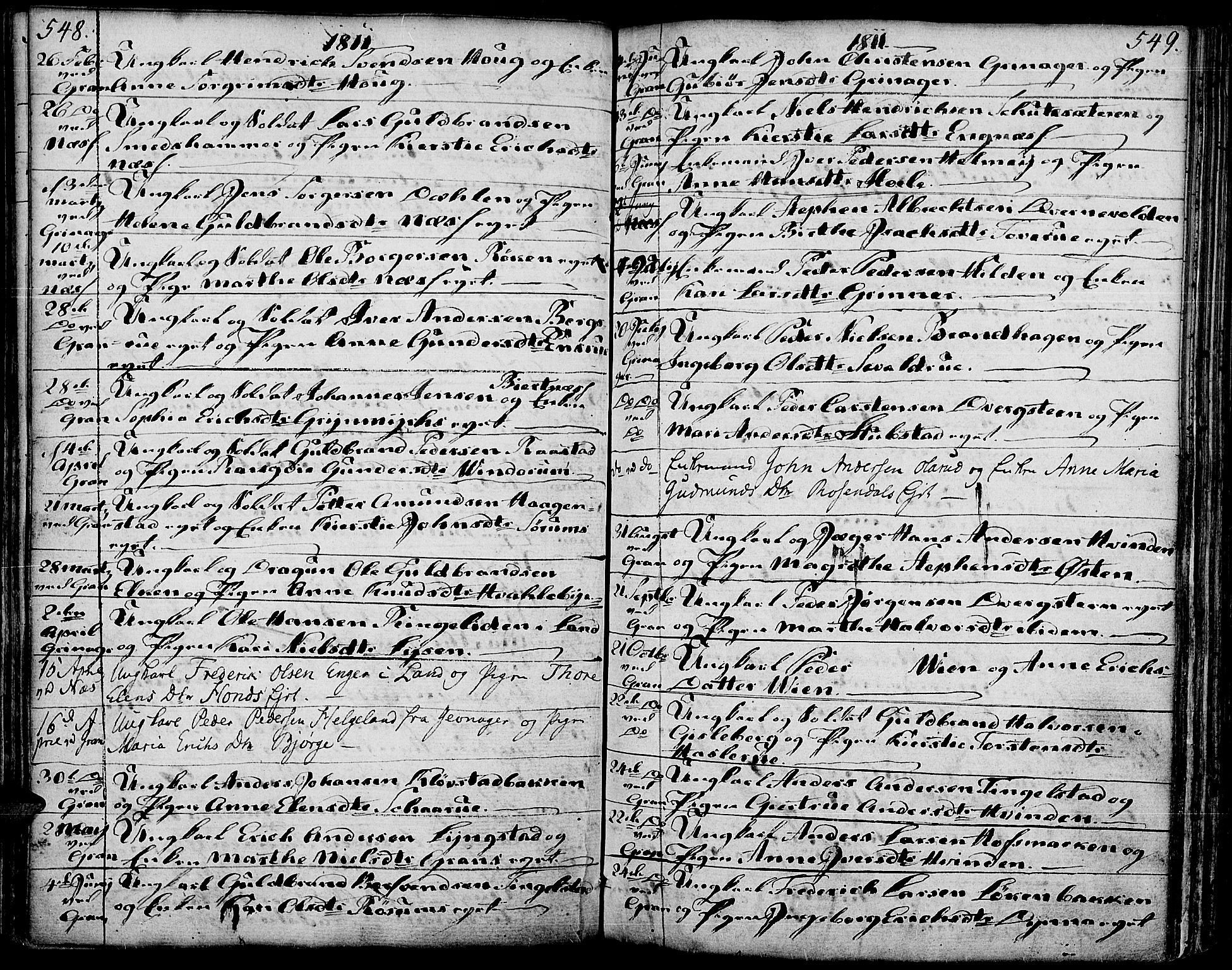 Gran prestekontor, SAH/PREST-112/H/Ha/Haa/L0006: Parish register (official) no. 6, 1787-1824, p. 548-549