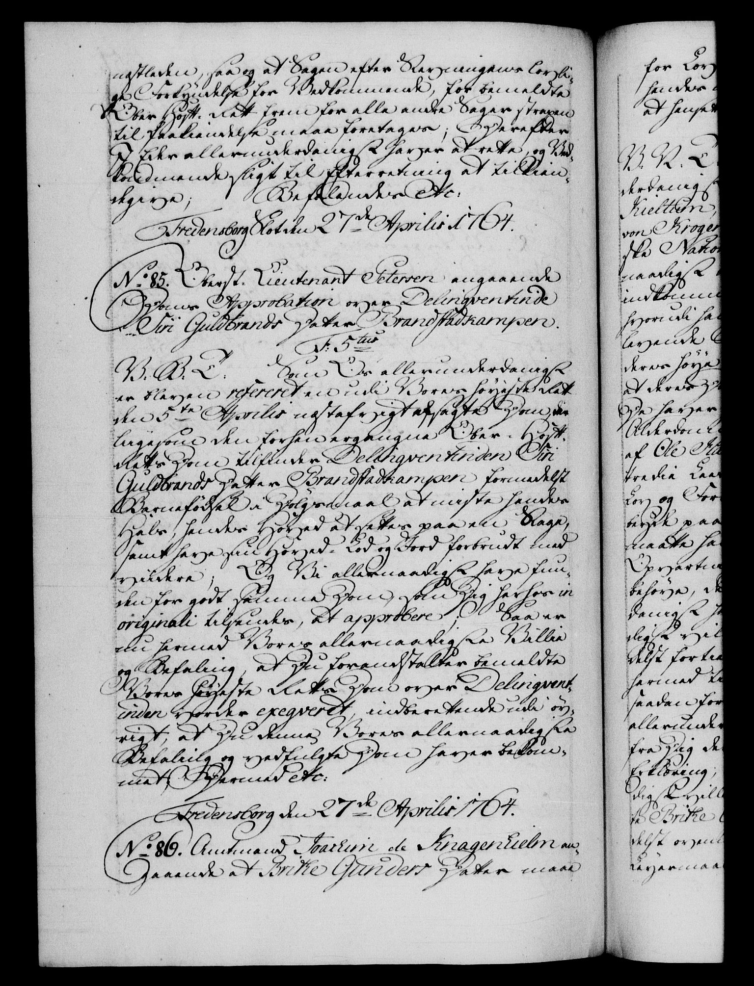 Danske Kanselli 1572-1799, AV/RA-EA-3023/F/Fc/Fca/Fcab/L0037: Norske tegnelser, 1762-1766, p. 351b