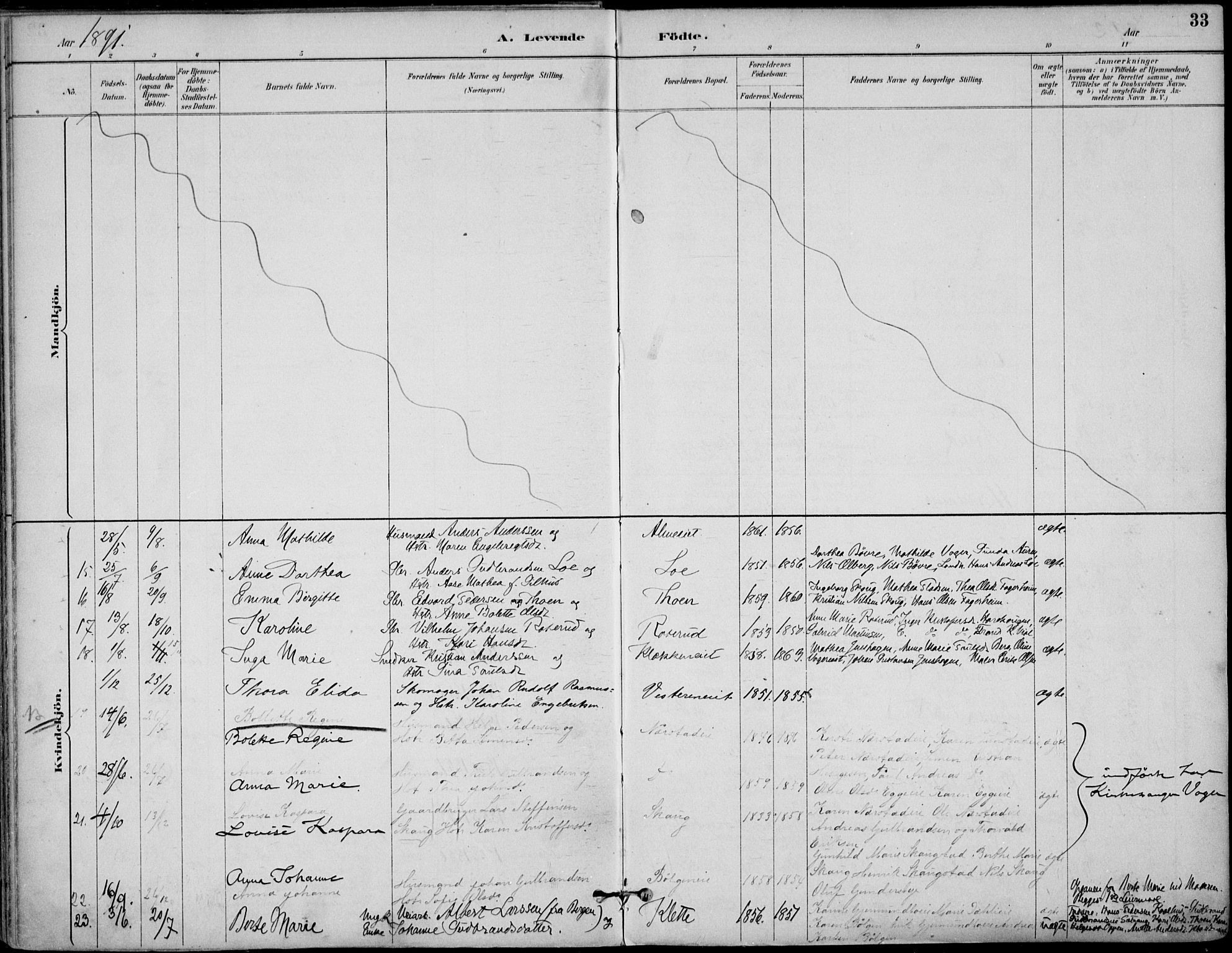 Haug kirkebøker, AV/SAKO-A-604/F/Fa/L0001: Parish register (official) no. 1, 1885-1917, p. 33