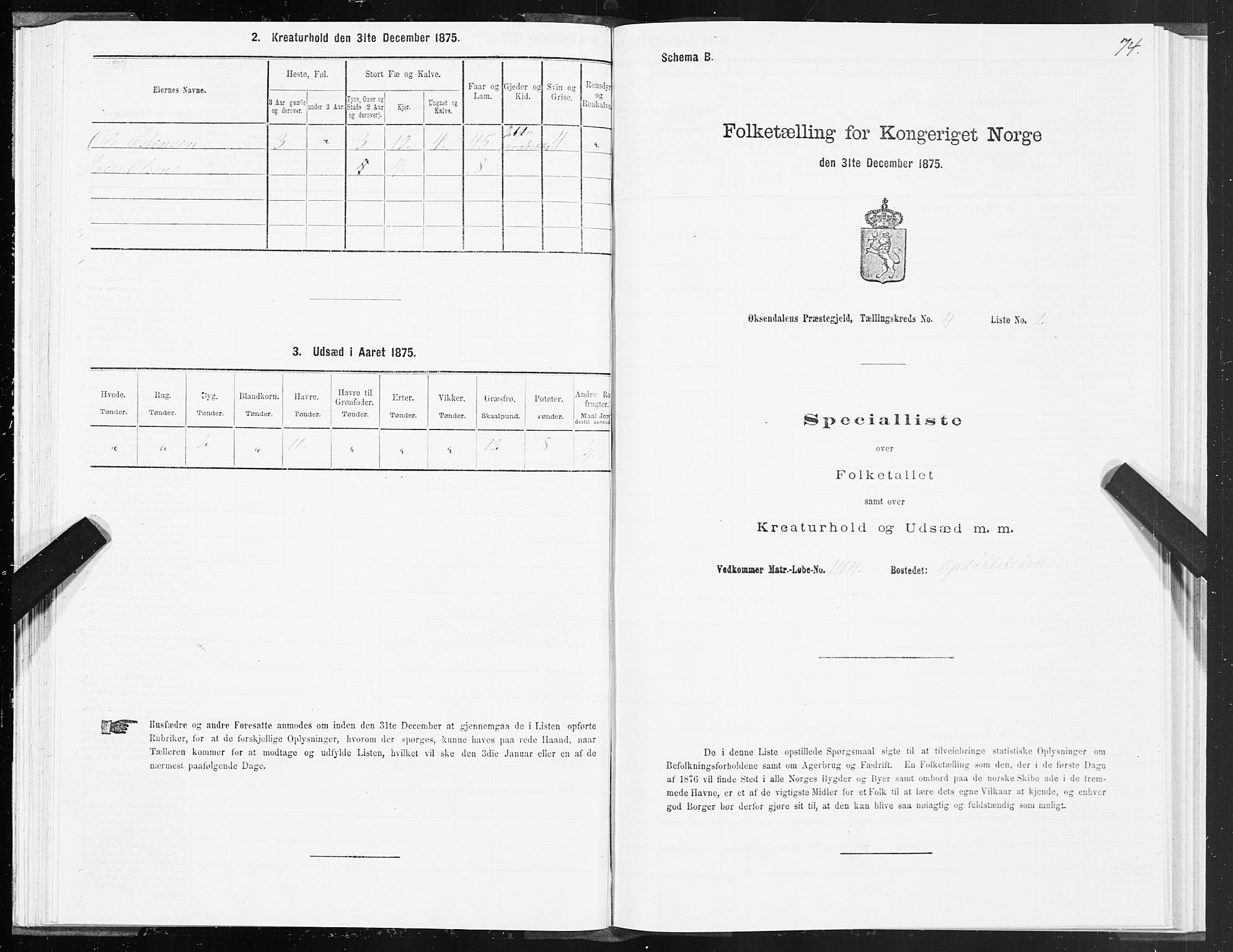 SAT, 1875 census for 1561P Øksendal, 1875, p. 2074