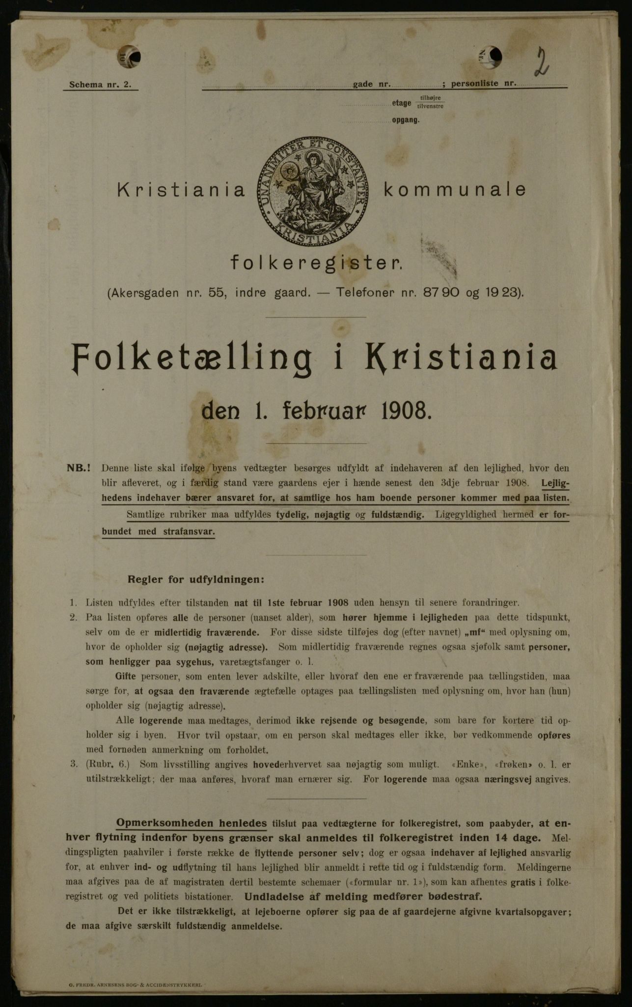 OBA, Municipal Census 1908 for Kristiania, 1908, p. 1905