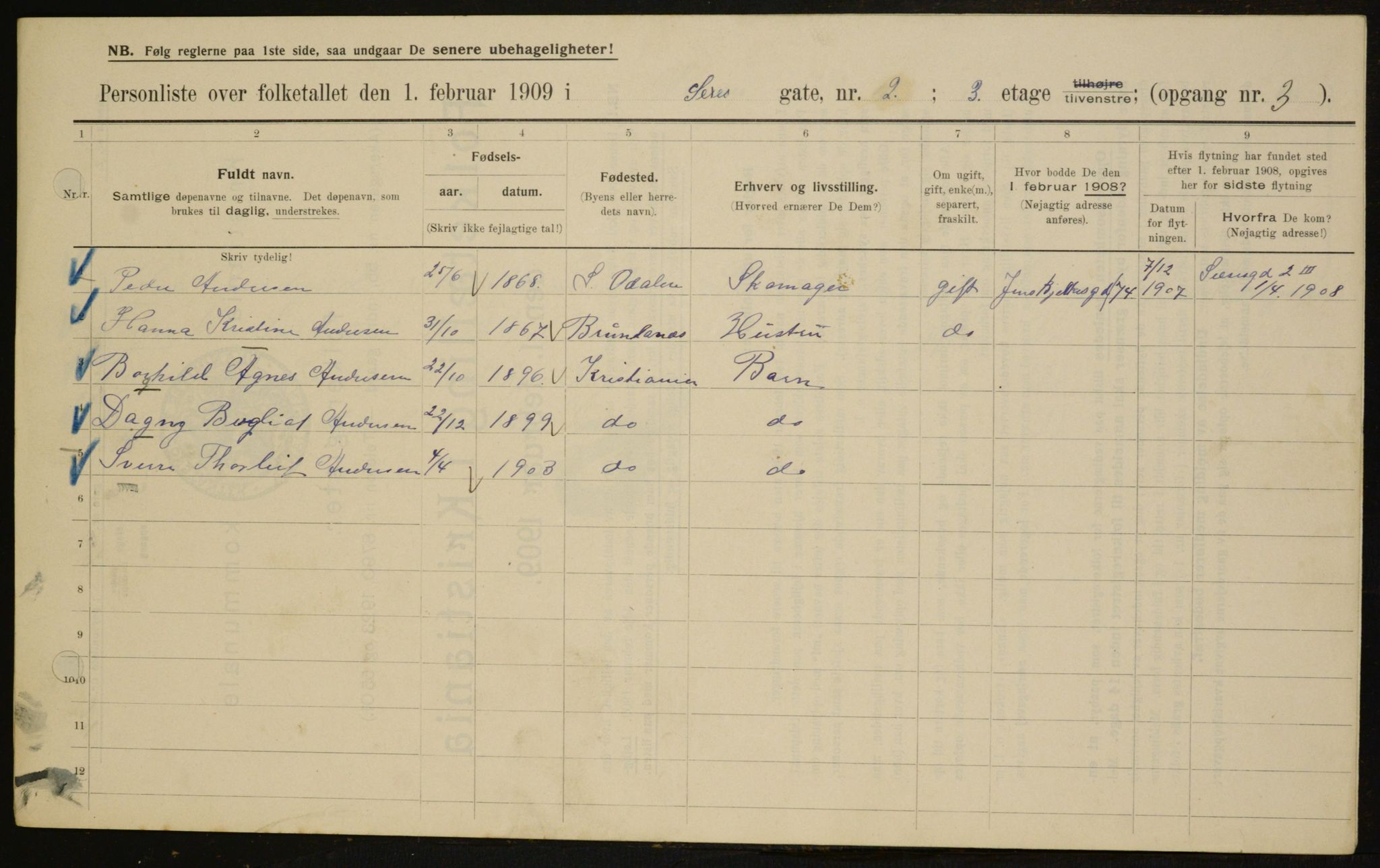 OBA, Municipal Census 1909 for Kristiania, 1909, p. 85920