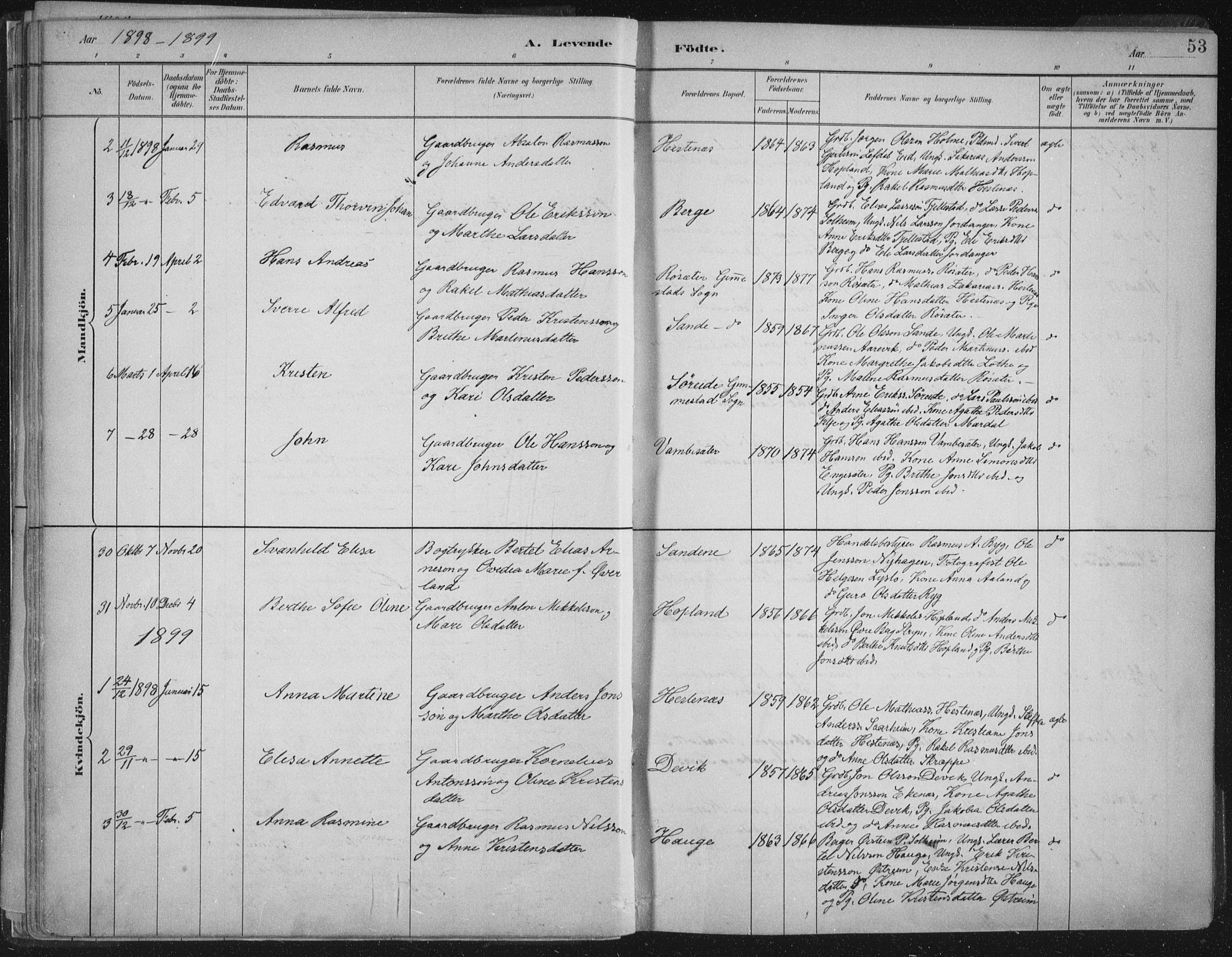 Gloppen sokneprestembete, AV/SAB-A-80101/H/Haa/Haab/L0001: Parish register (official) no. B  1, 1885-1905, p. 53