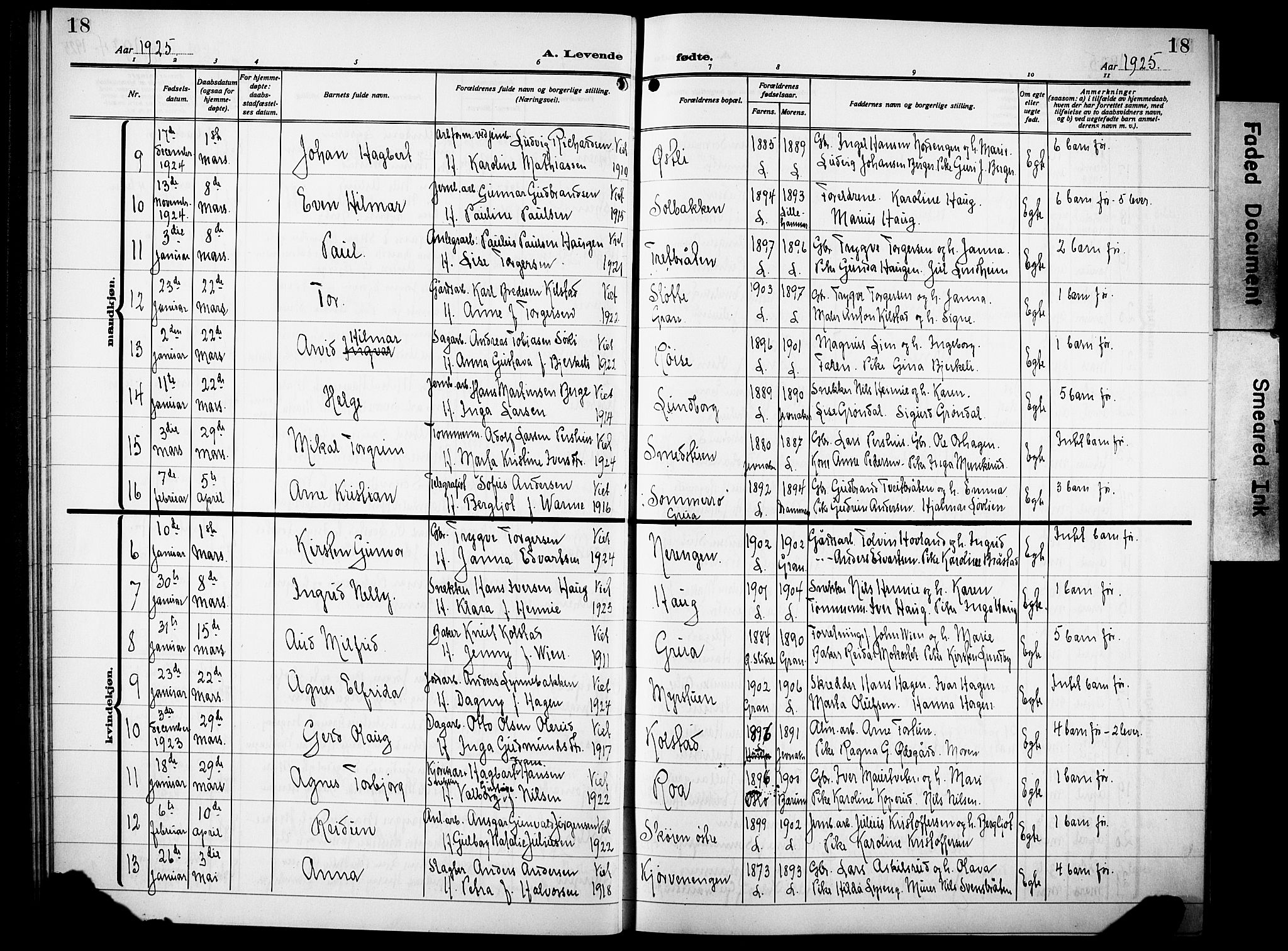 Lunner prestekontor, SAH/PREST-118/H/Ha/Hab/L0002: Parish register (copy) no. 2, 1923-1933, p. 18