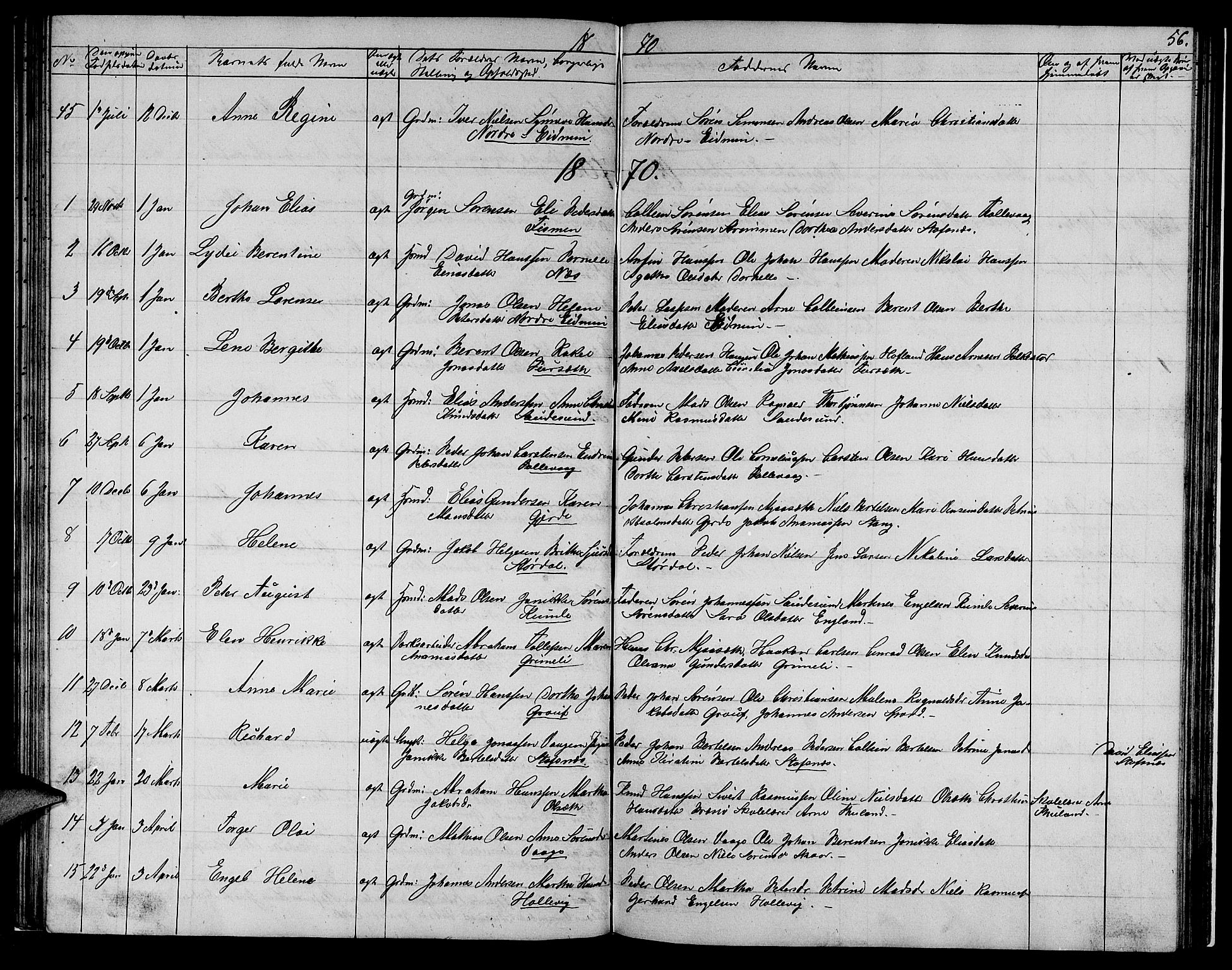 Askvoll sokneprestembete, AV/SAB-A-79501/H/Hab/Haba/L0001: Parish register (copy) no. A 1, 1853-1872, p. 56