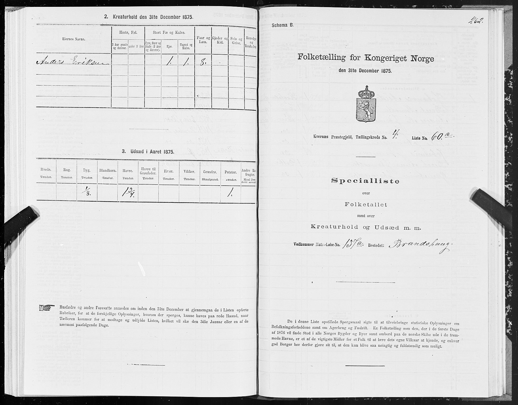 SAT, 1875 census for 1553P Kvernes, 1875, p. 2262