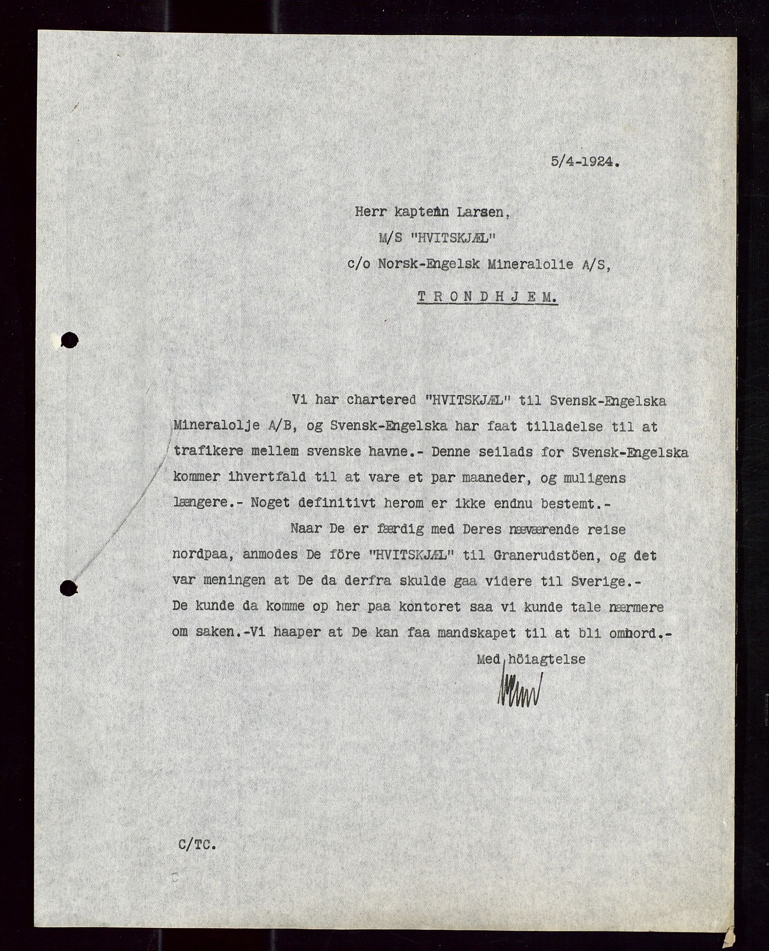 Pa 1521 - A/S Norske Shell, AV/SAST-A-101915/E/Ea/Eaa/L0012: Sjefskorrespondanse, 1924, p. 705