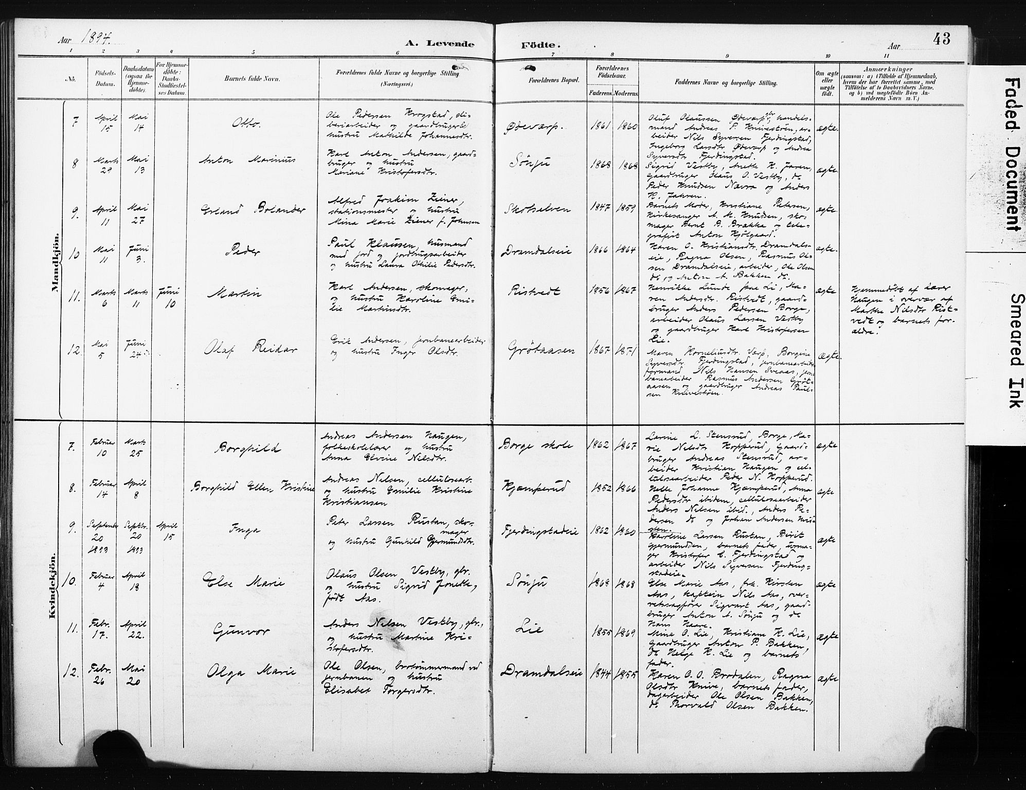 Eiker kirkebøker, SAKO/A-4/F/Fc/L0002: Parish register (official) no. III 2, 1889-1897, p. 43