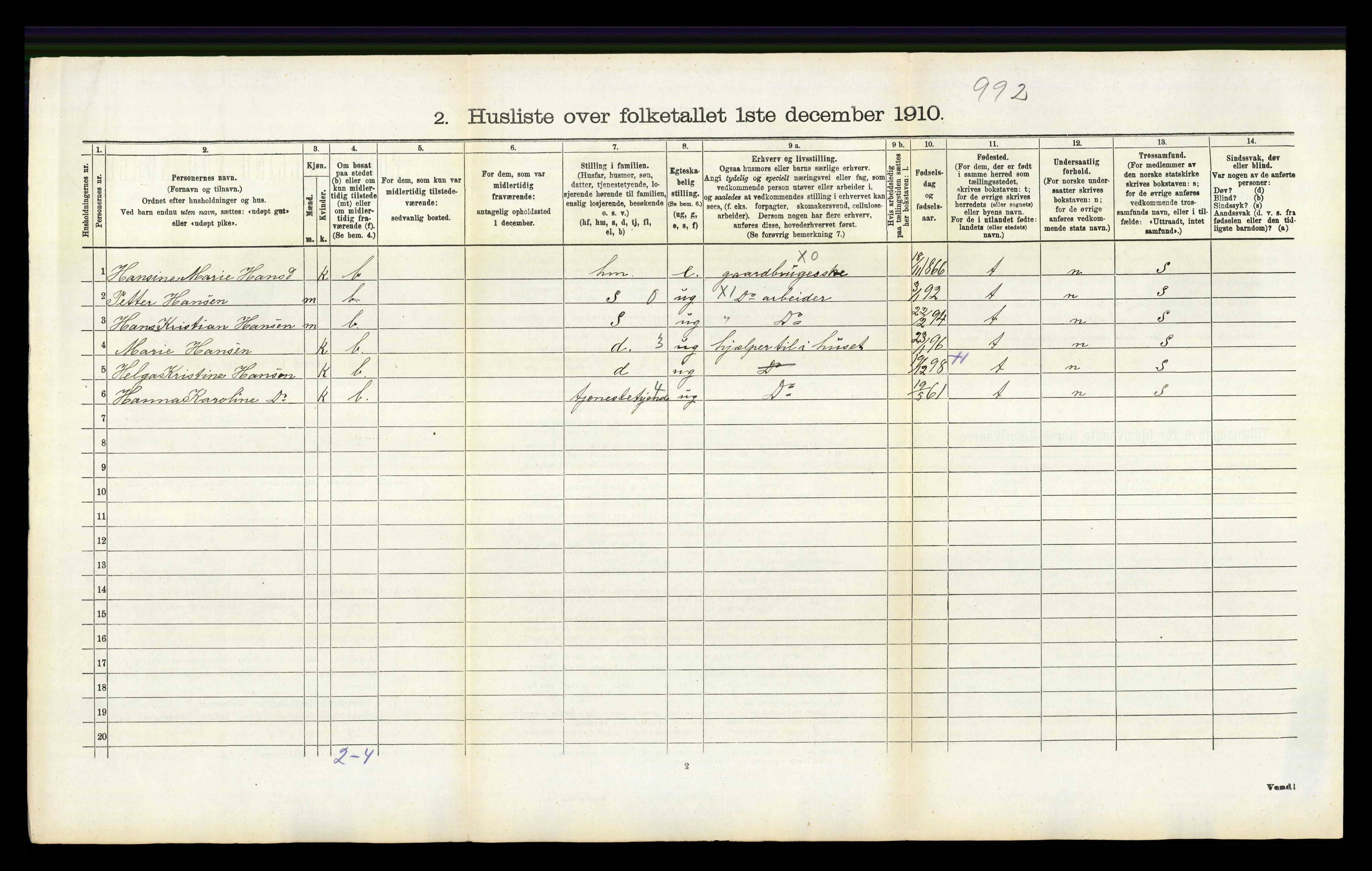 RA, 1910 census for Brunlanes, 1910, p. 912