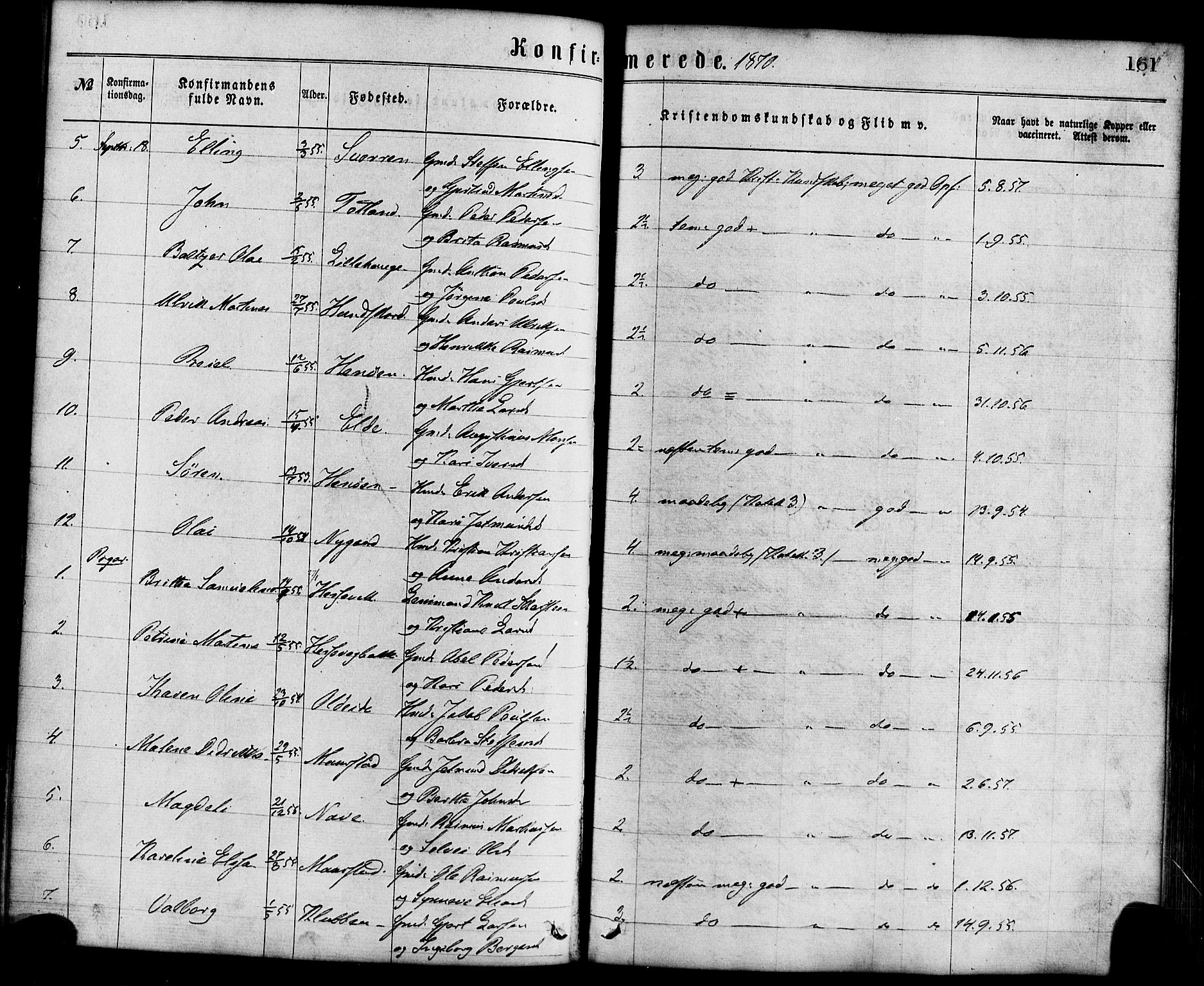 Davik sokneprestembete, AV/SAB-A-79701/H/Haa/Haaa/L0006: Parish register (official) no. A 6, 1867-1881, p. 161