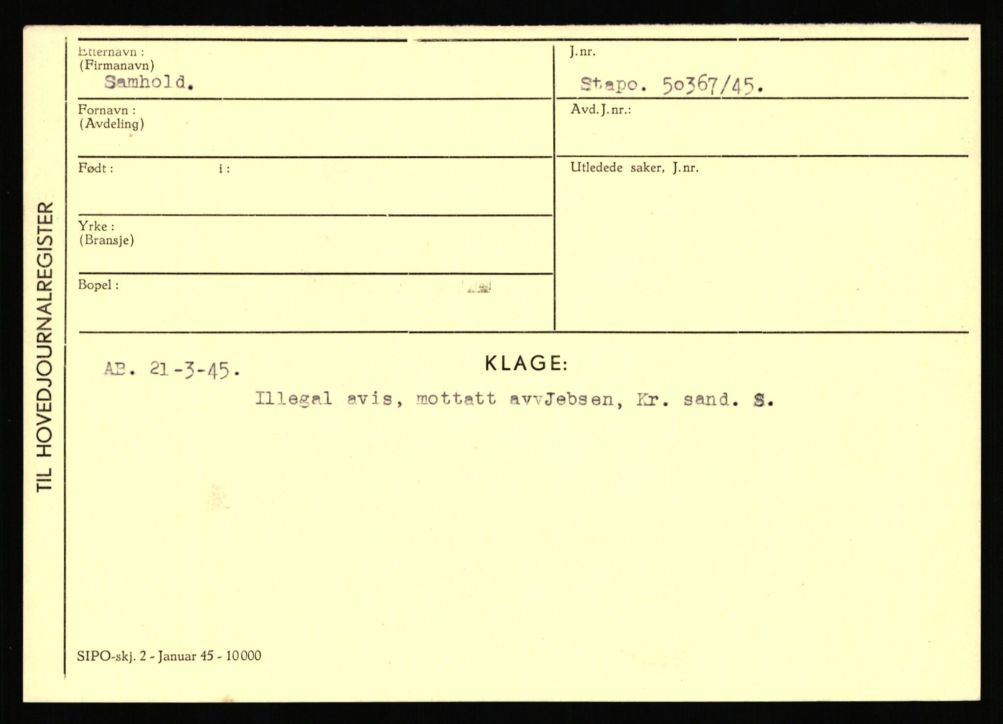 Statspolitiet - Hovedkontoret / Osloavdelingen, AV/RA-S-1329/C/Ca/L0013: Raa - Servold, 1943-1945, p. 3450