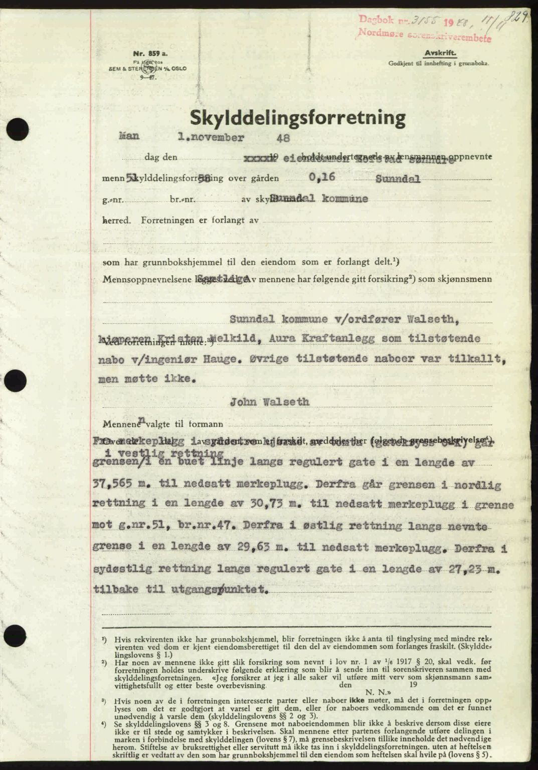 Nordmøre sorenskriveri, AV/SAT-A-4132/1/2/2Ca: Mortgage book no. A109, 1948-1948, Diary no: : 3155/1948