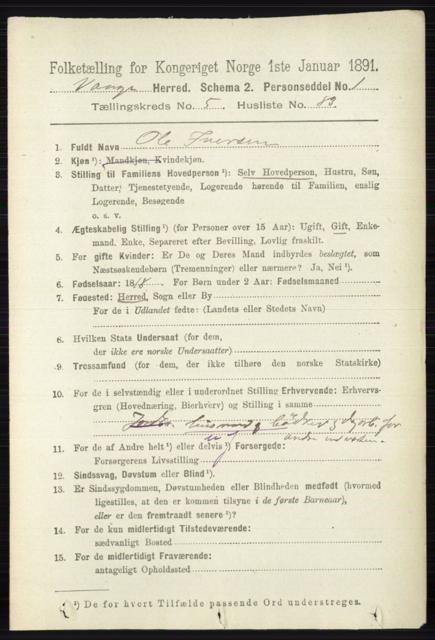 RA, 1891 census for 0515 Vågå, 1891, p. 3827